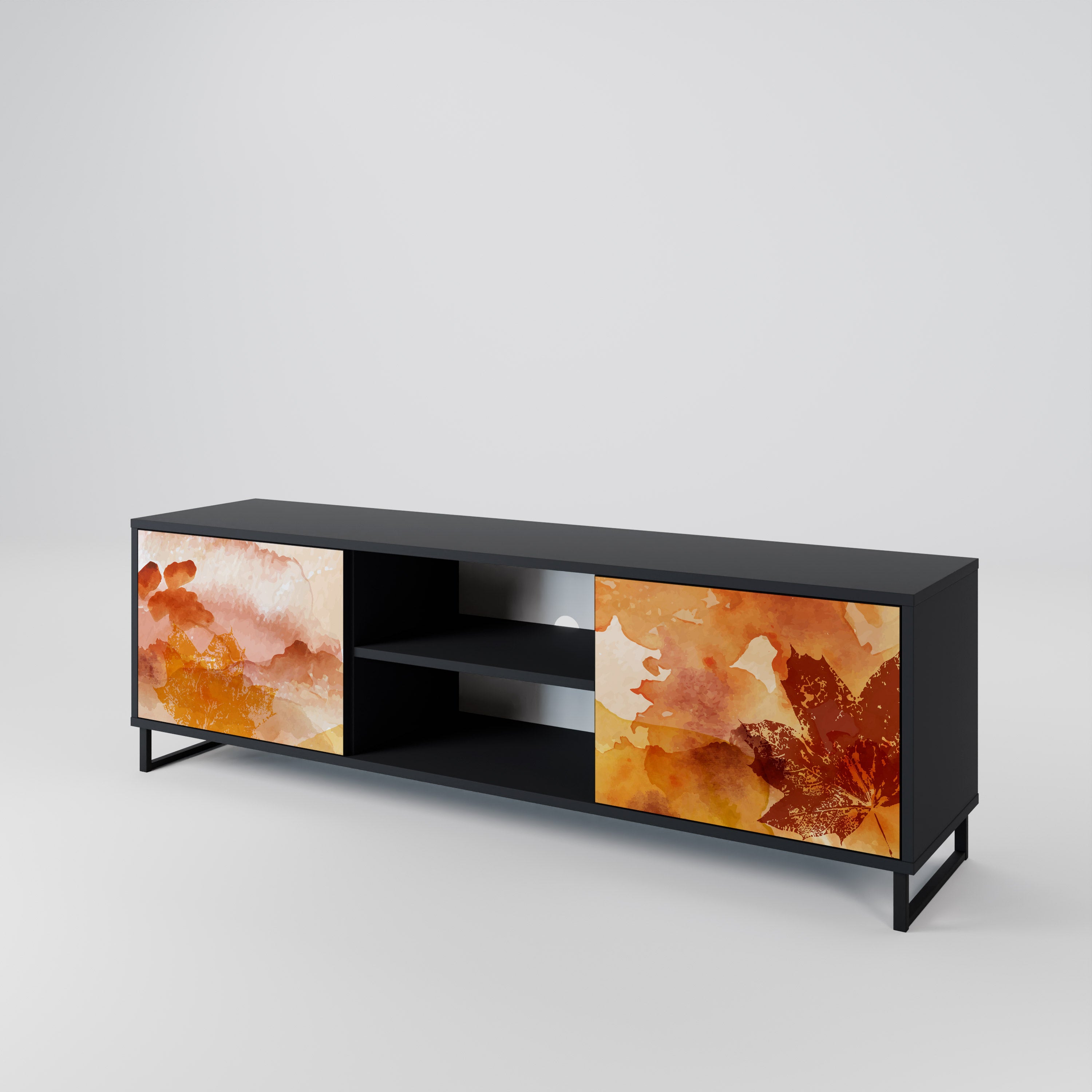 Mueble de TV de 2 puertas TRACES OF AUTUMN en acabado negro