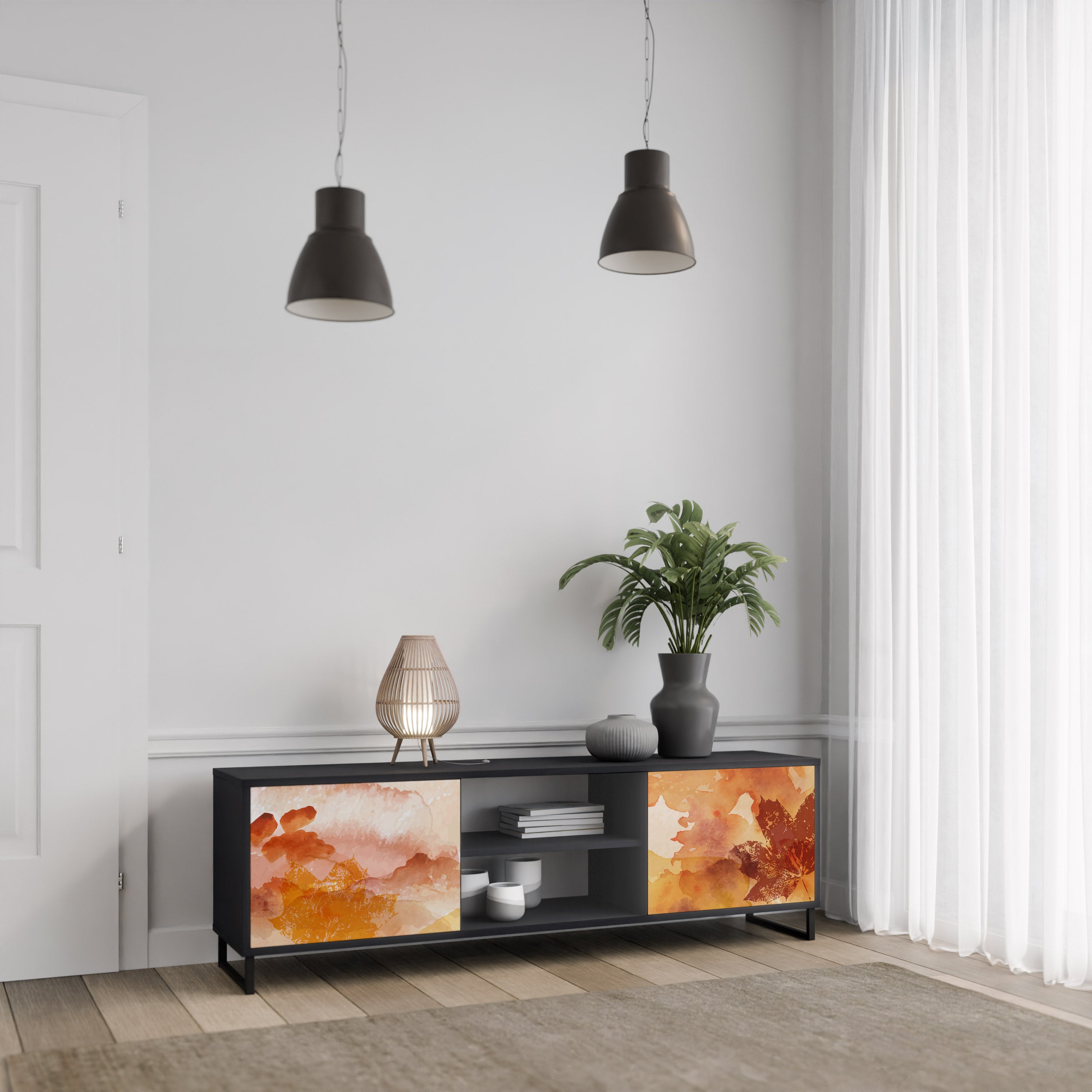 Mueble de TV de 2 puertas TRACES OF AUTUMN en acabado negro