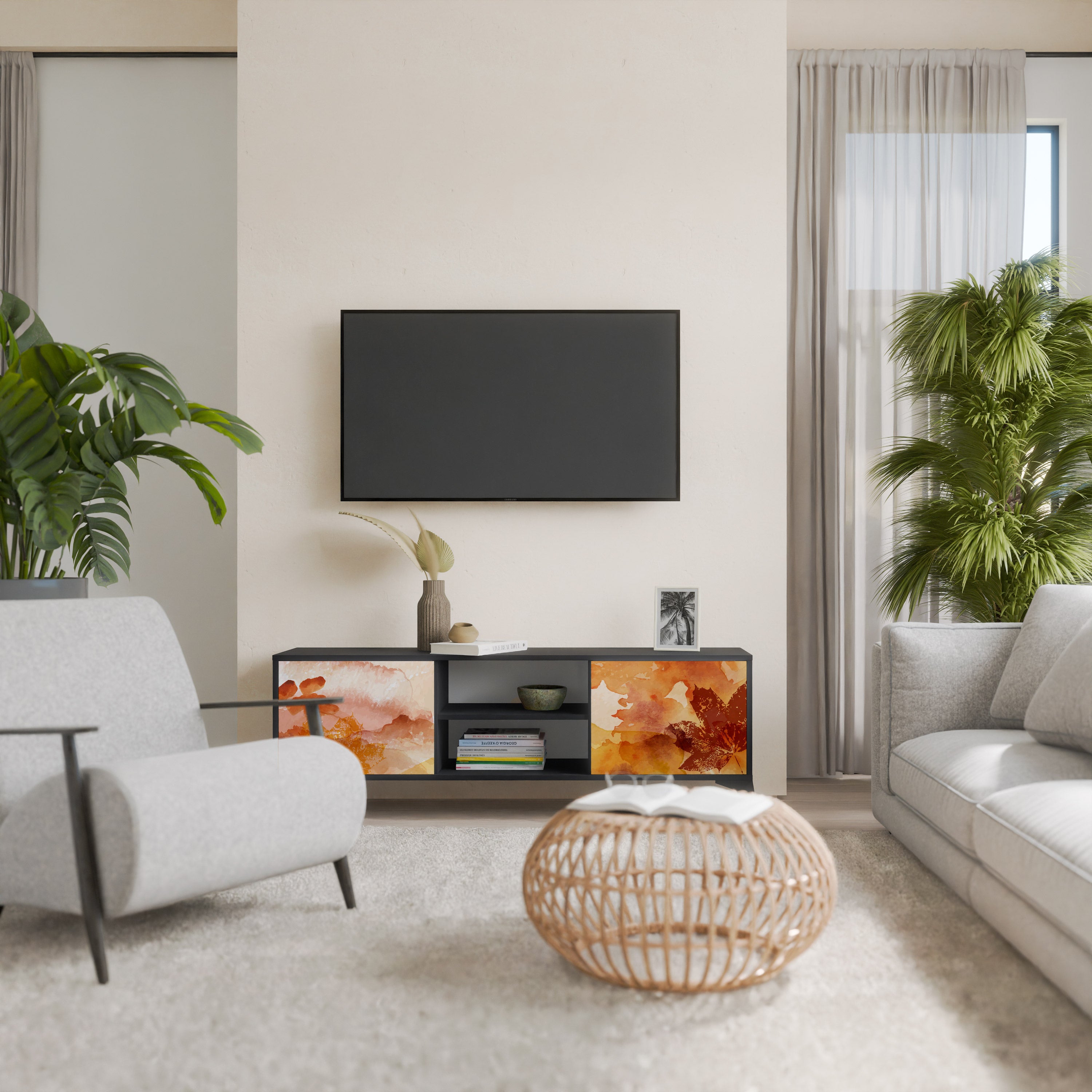 Mueble de TV de 2 puertas TRACES OF AUTUMN en acabado negro