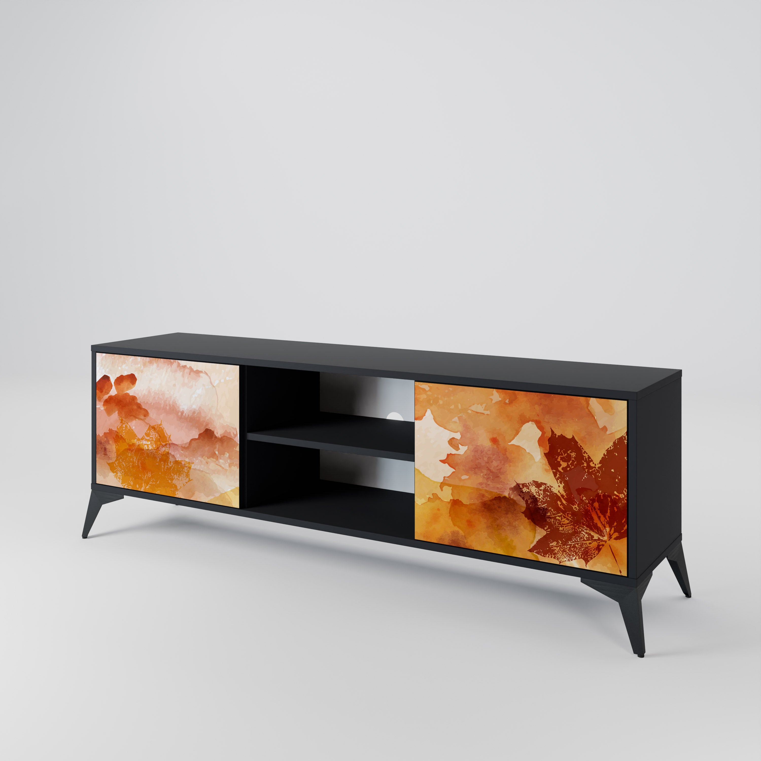 Mueble de TV de 2 puertas TRACES OF AUTUMN en acabado negro