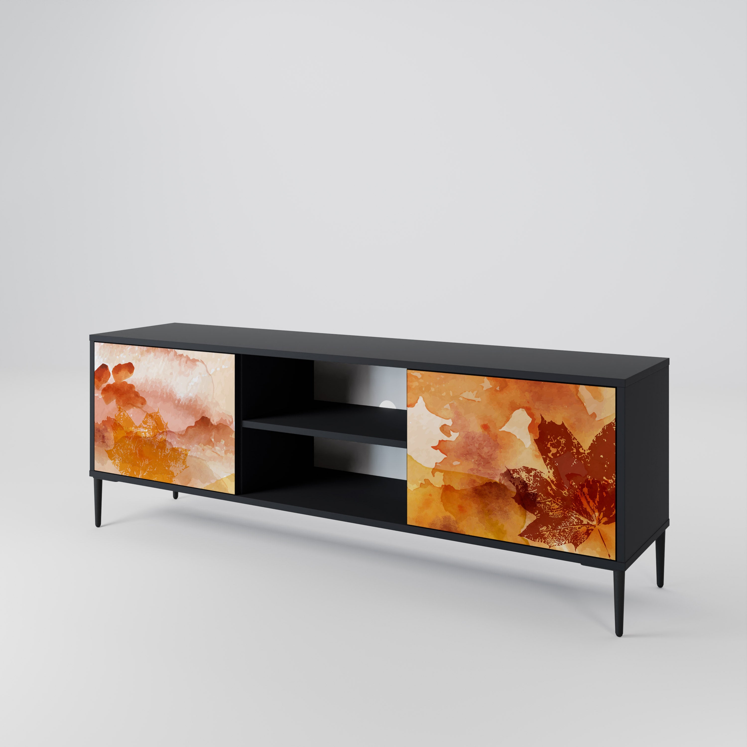 Mueble de TV de 2 puertas TRACES OF AUTUMN en acabado negro