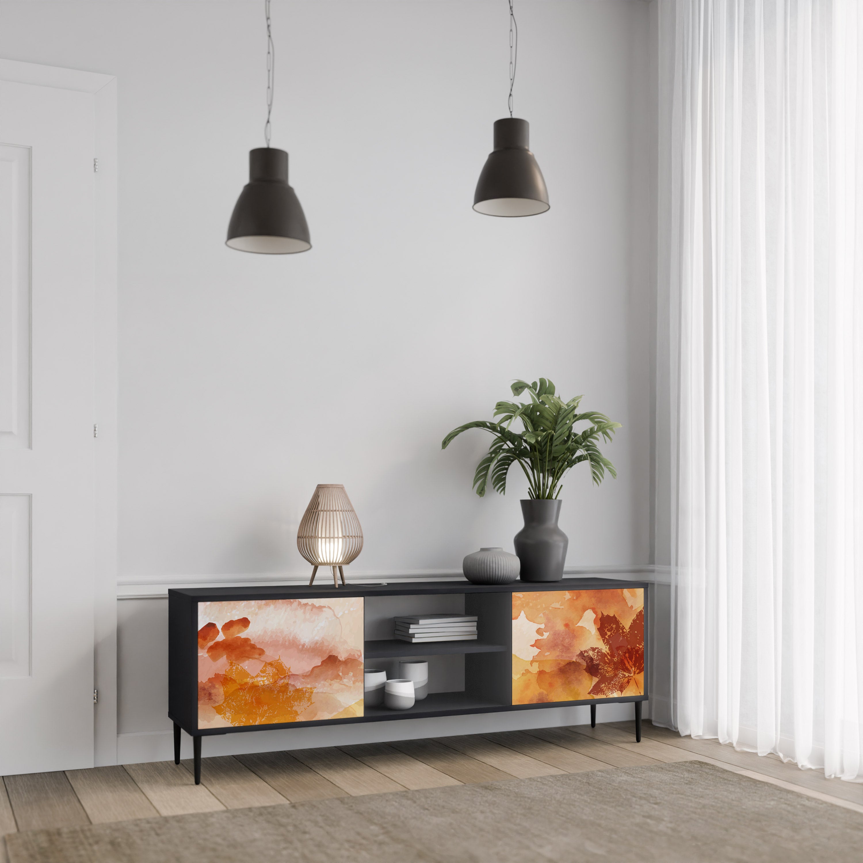 Mueble de TV de 2 puertas TRACES OF AUTUMN en acabado negro