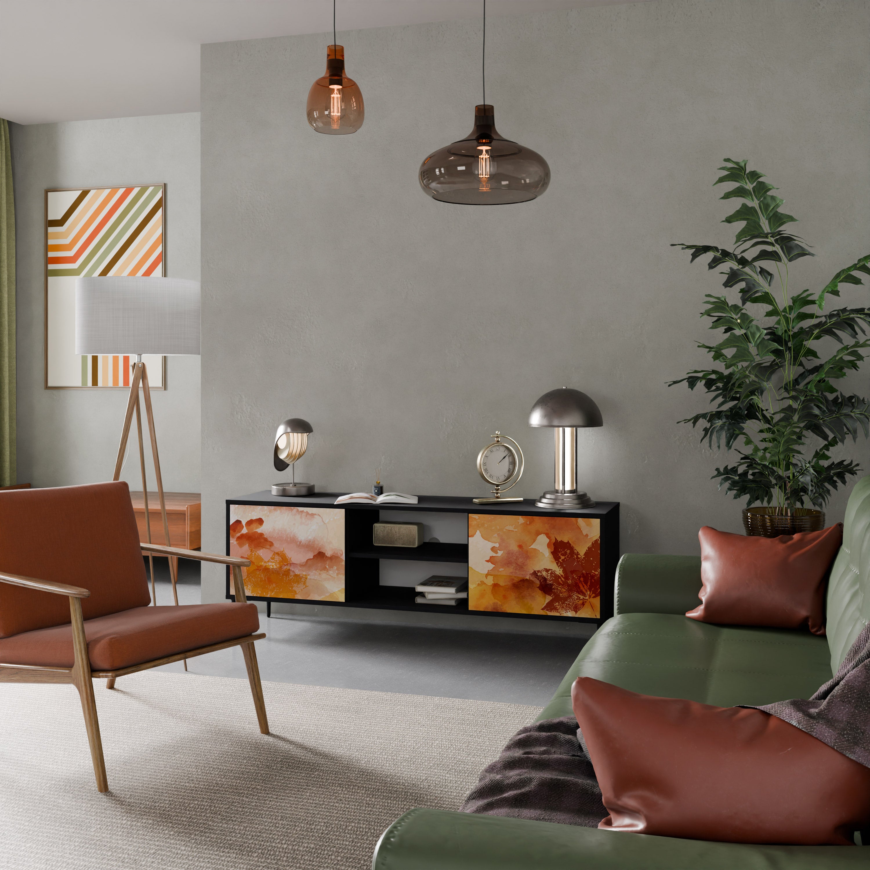 Mueble de TV de 2 puertas TRACES OF AUTUMN en acabado negro