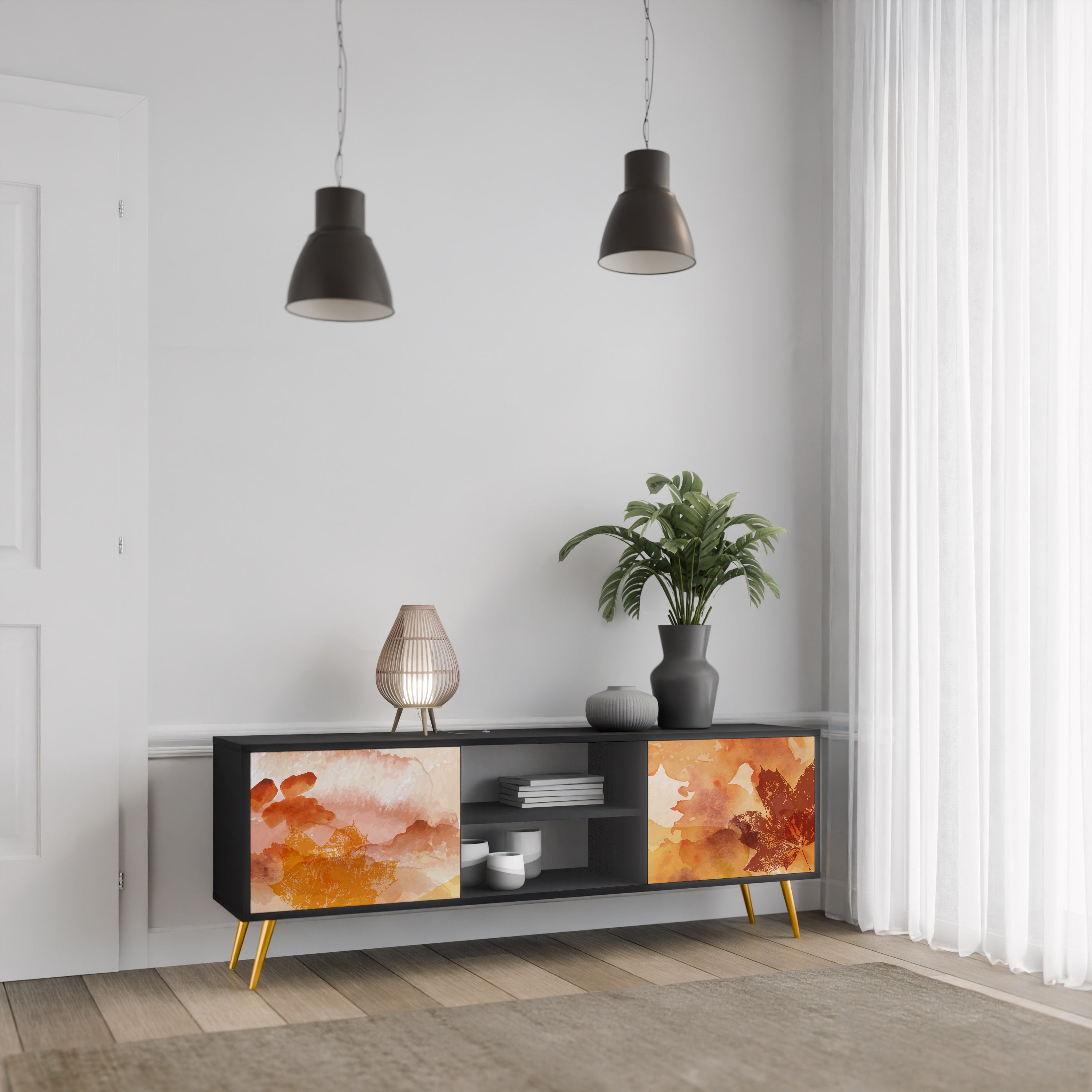 Mueble de TV de 2 puertas TRACES OF AUTUMN en acabado negro