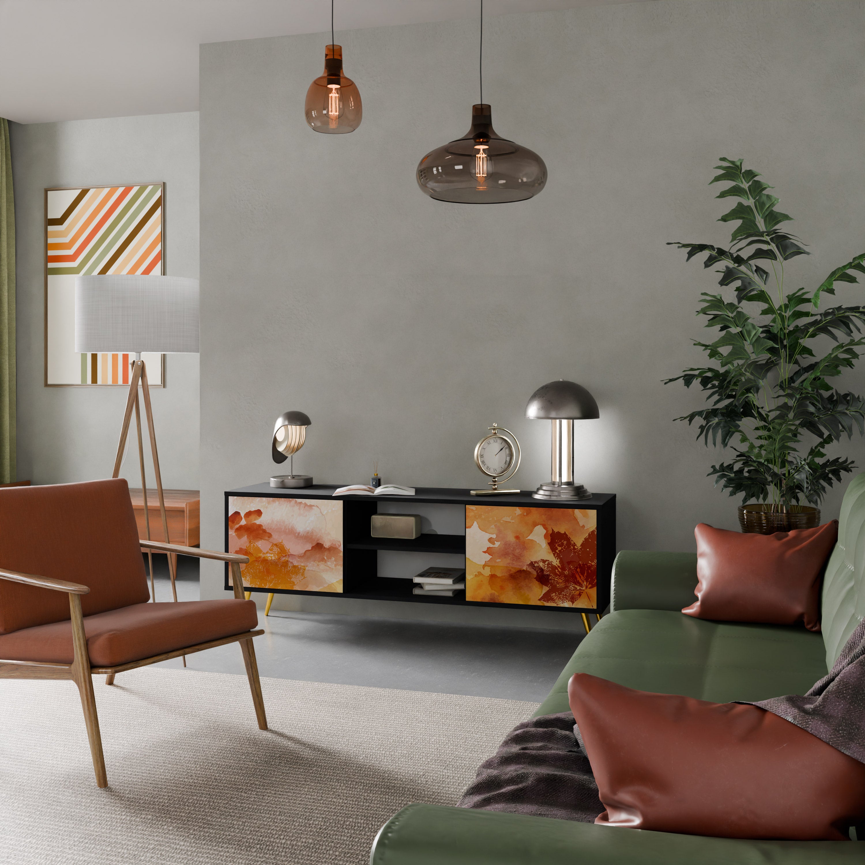 Mueble de TV de 2 puertas TRACES OF AUTUMN en acabado negro