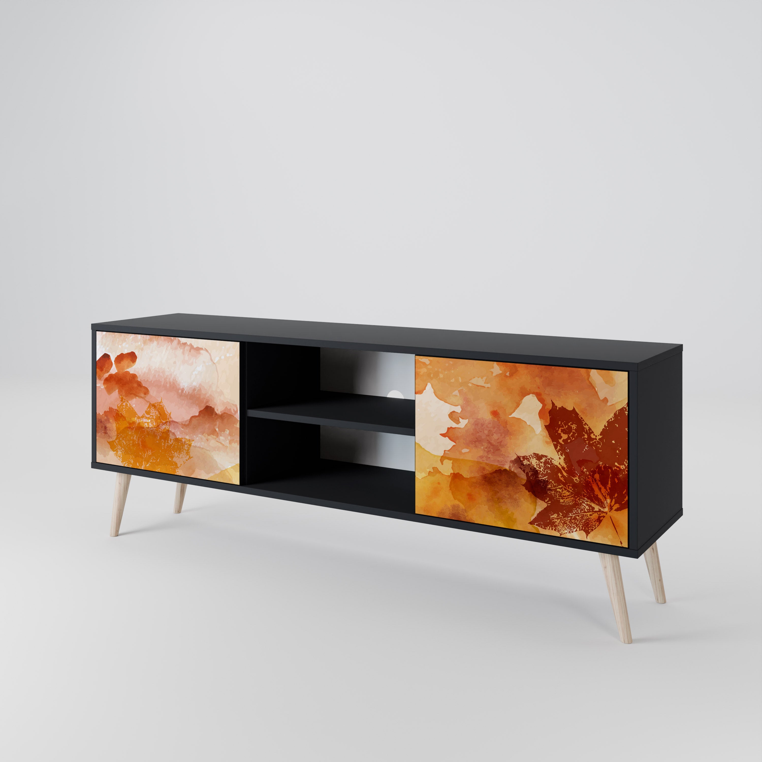 Mueble de TV de 2 puertas TRACES OF AUTUMN en acabado negro