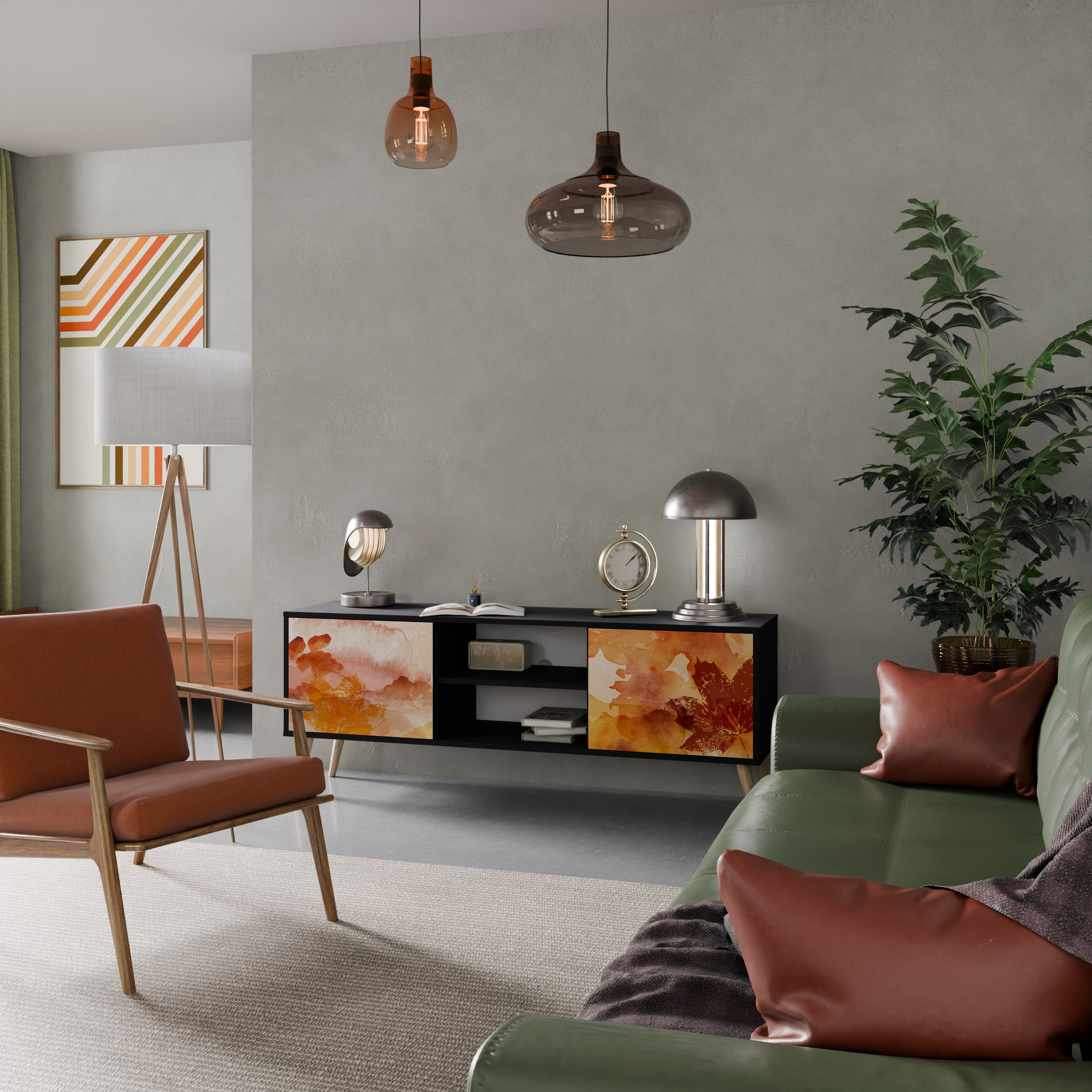 Mueble de TV de 2 puertas TRACES OF AUTUMN en acabado negro