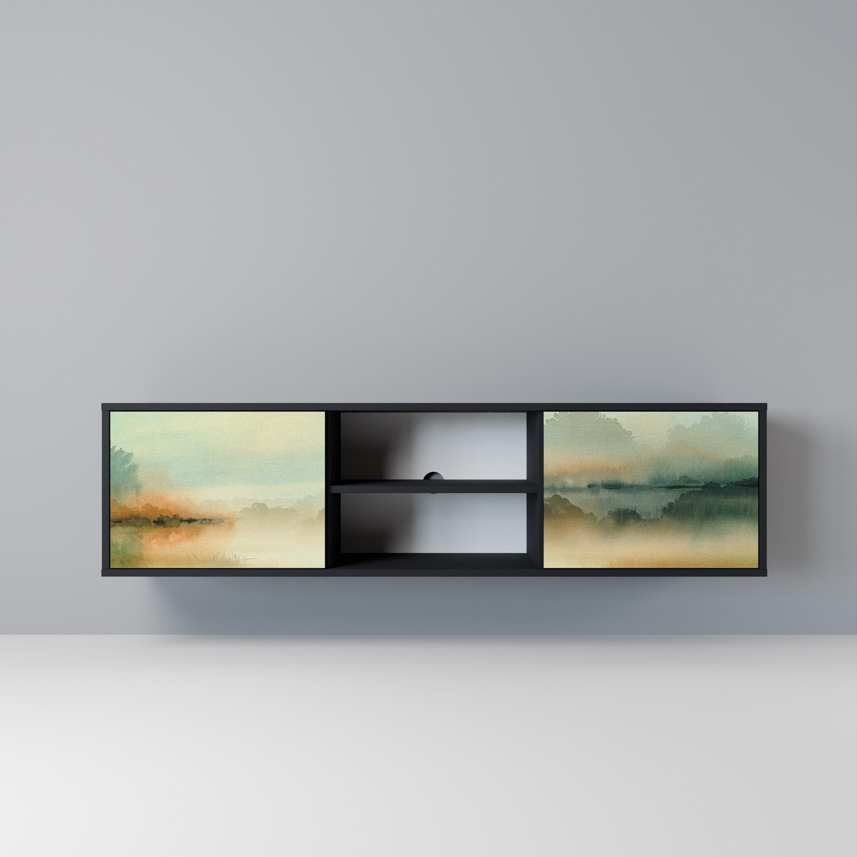 Mueble de TV de 2 puertas MORNING BY THE LAKE con acabado negro