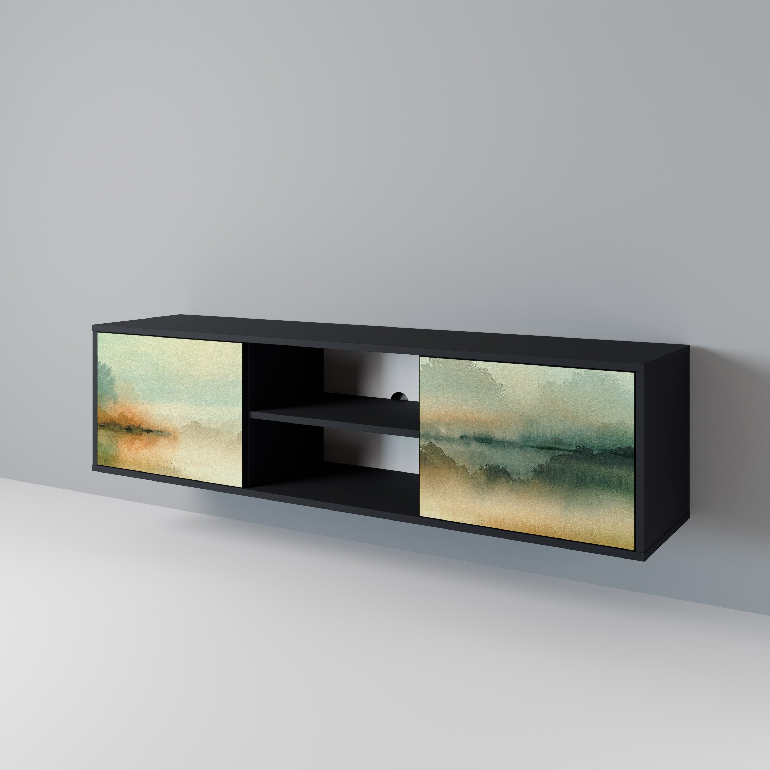 Mueble de TV de 2 puertas MORNING BY THE LAKE con acabado negro