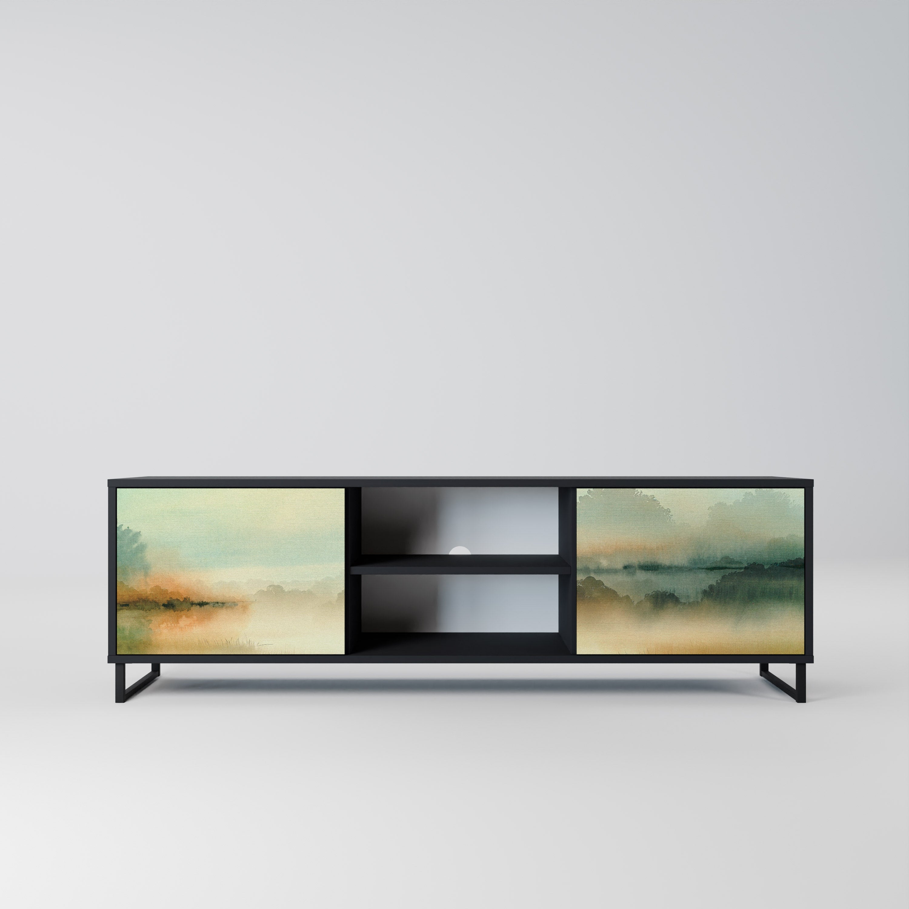 Mueble de TV de 2 puertas MORNING BY THE LAKE con acabado negro