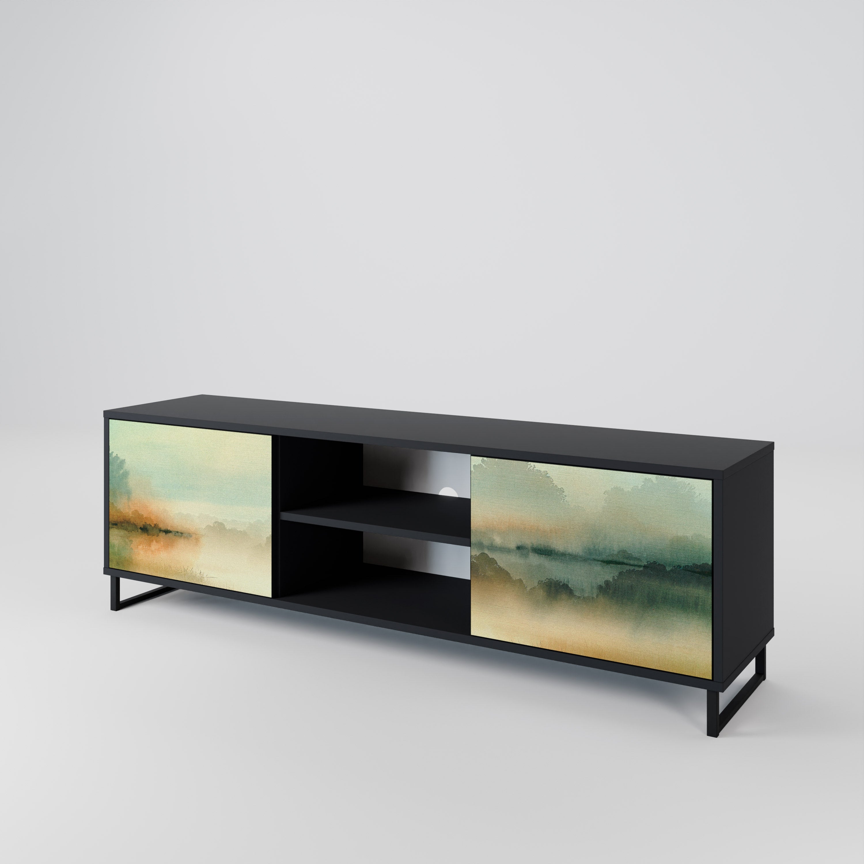 Mueble de TV de 2 puertas MORNING BY THE LAKE con acabado negro