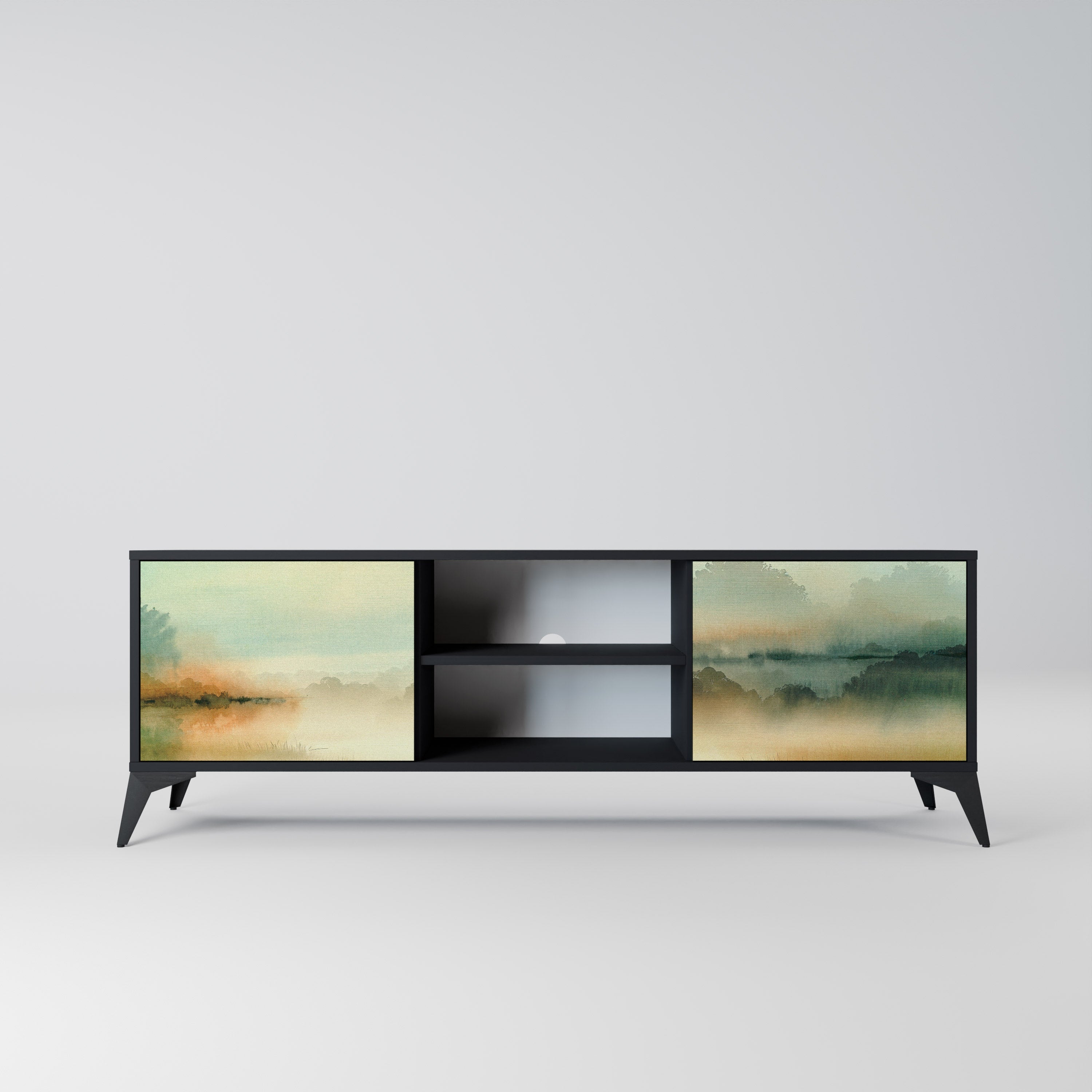 Mueble de TV de 2 puertas MORNING BY THE LAKE con acabado negro