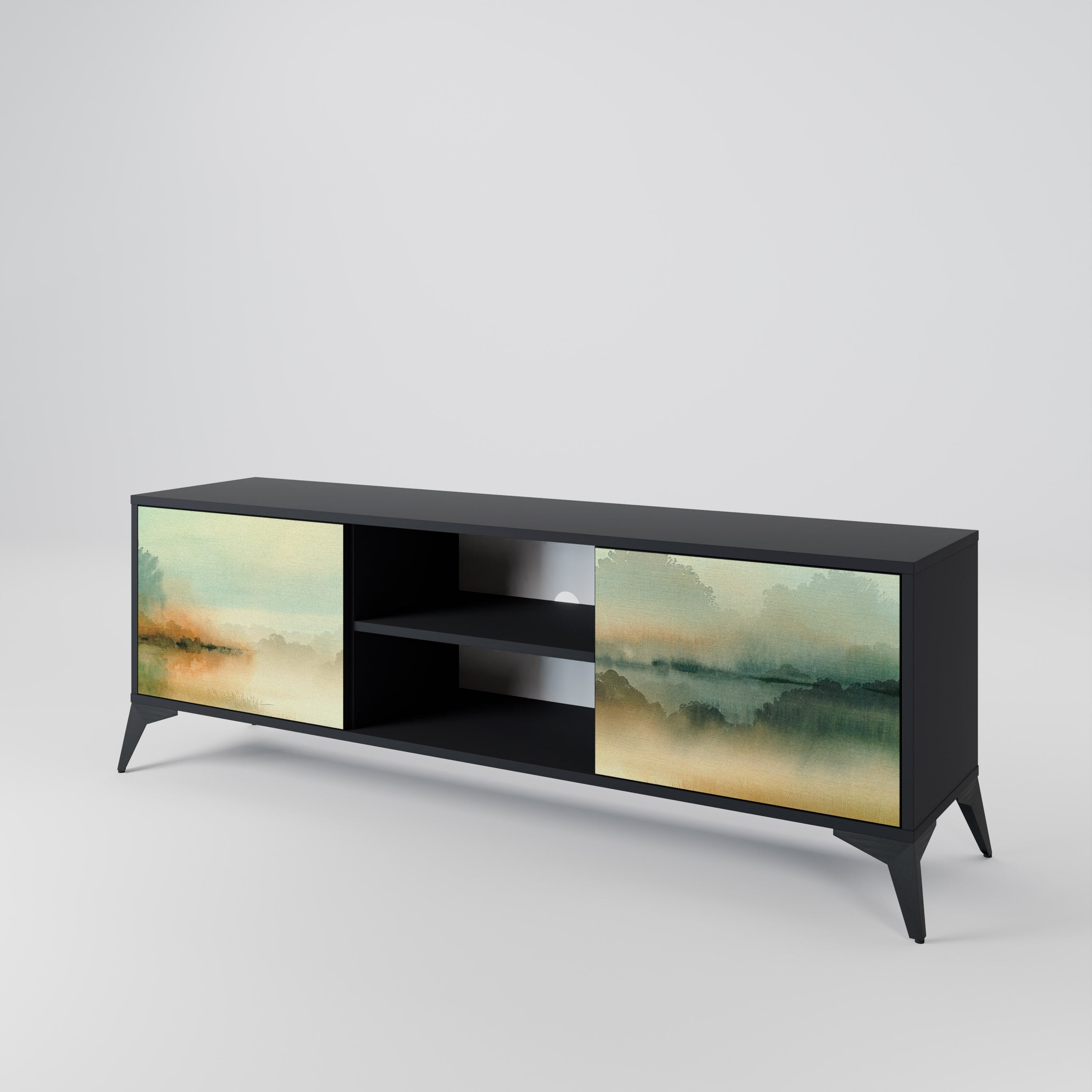 Mueble de TV de 2 puertas MORNING BY THE LAKE con acabado negro