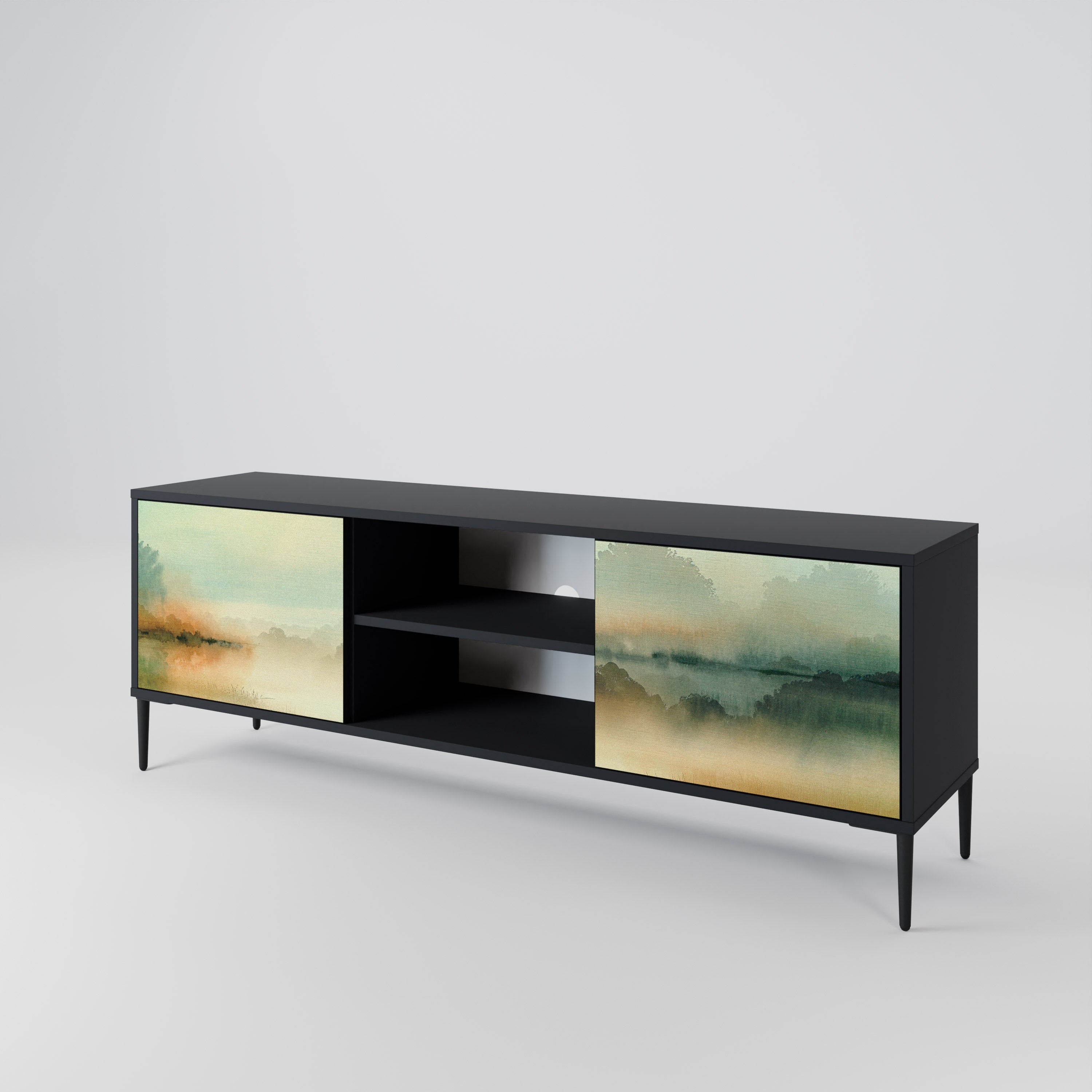 Mueble de TV de 2 puertas MORNING BY THE LAKE con acabado negro