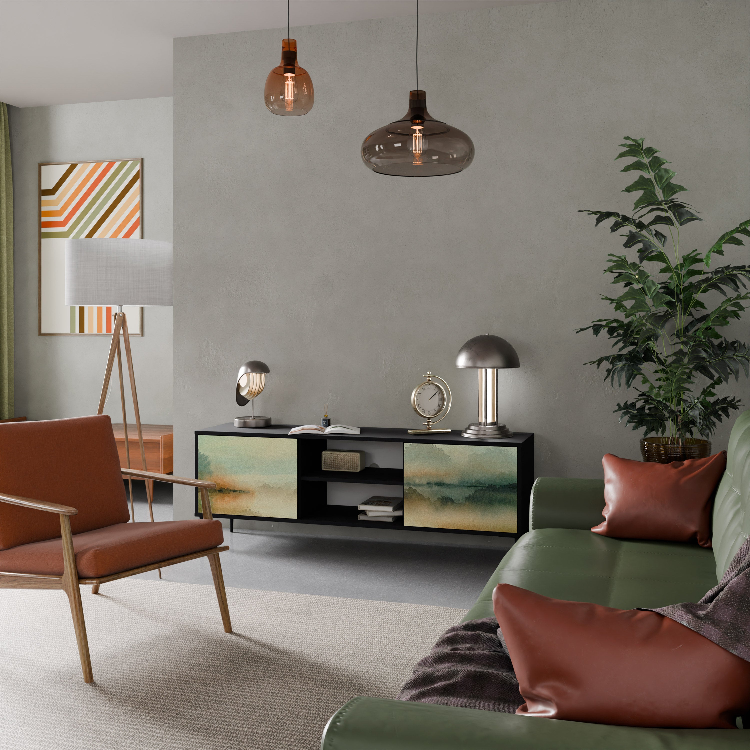 Mueble de TV de 2 puertas MORNING BY THE LAKE con acabado negro