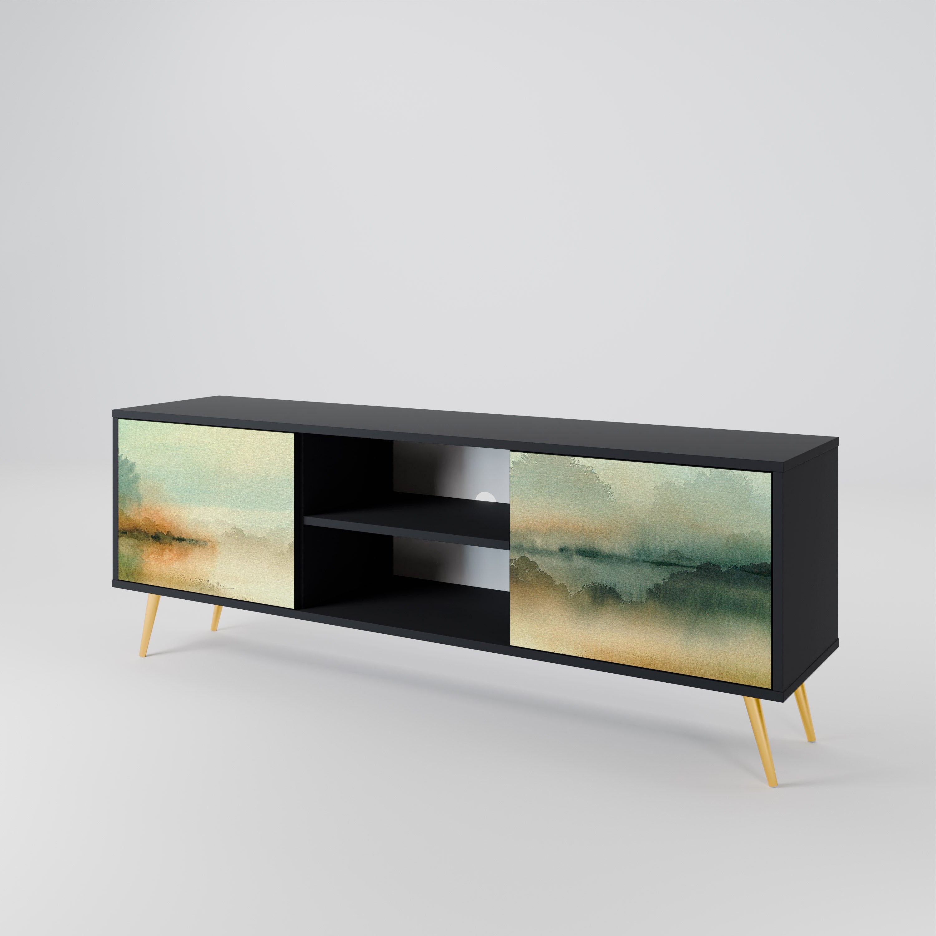 Mueble de TV de 2 puertas MORNING BY THE LAKE con acabado negro