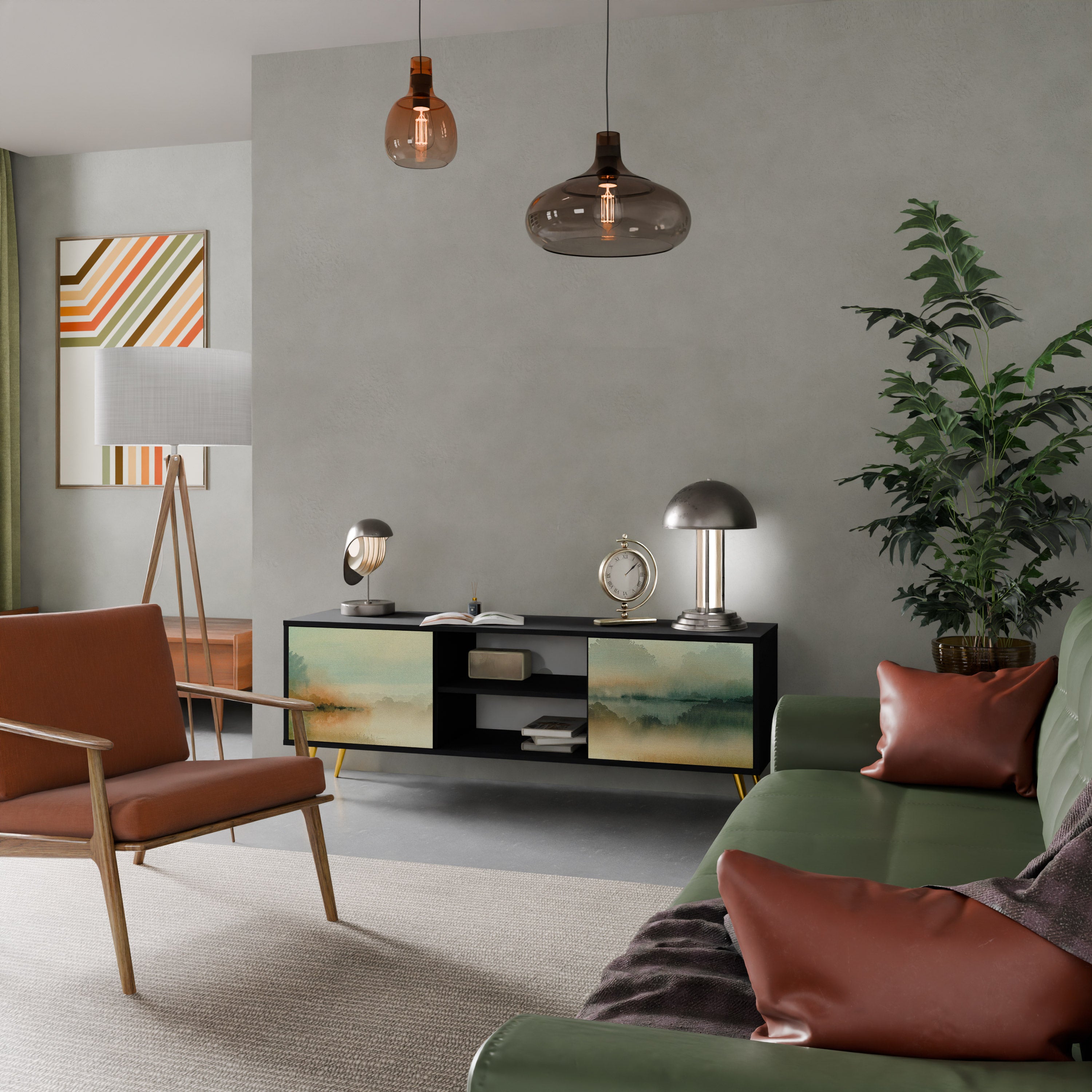 Mueble de TV de 2 puertas MORNING BY THE LAKE con acabado negro