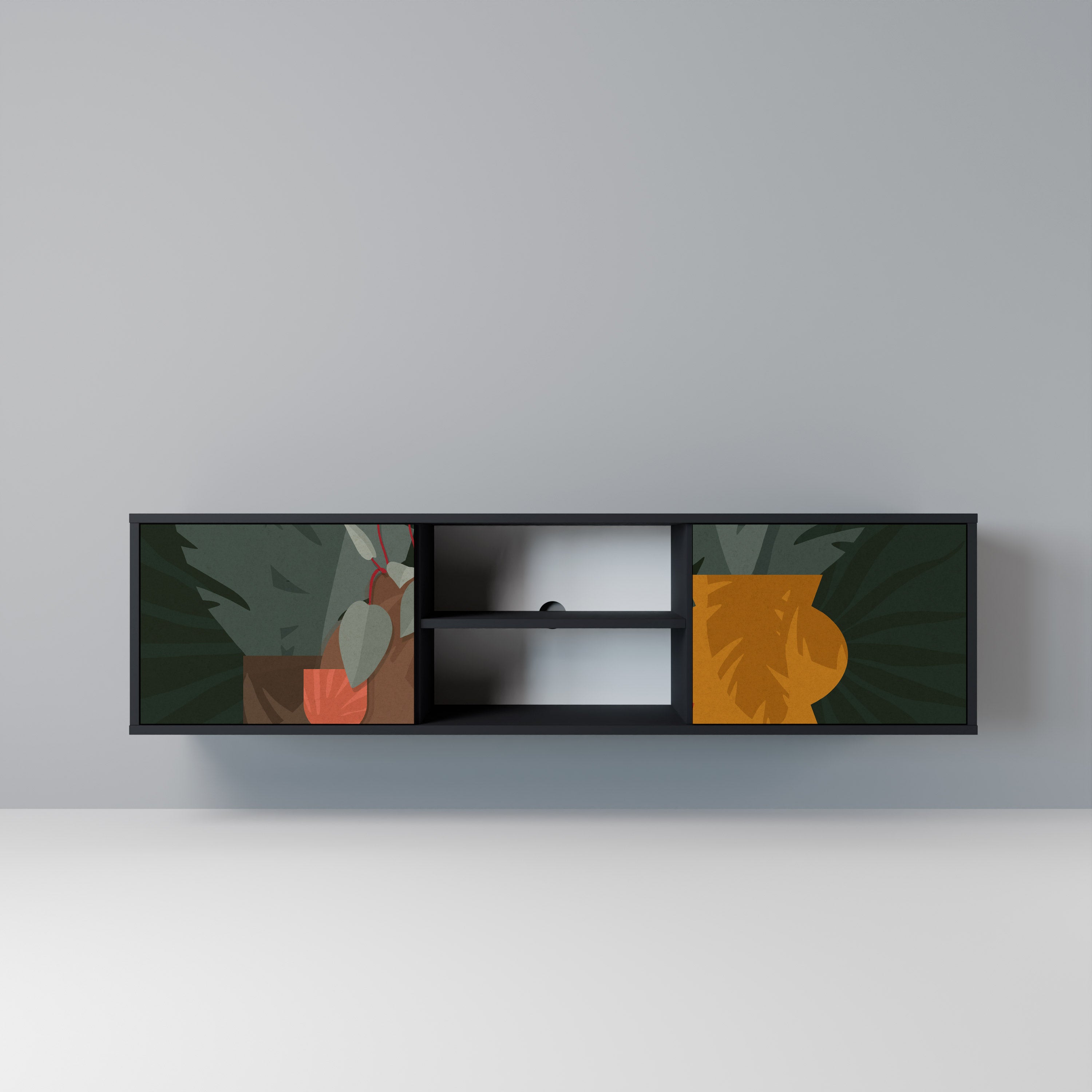 COMPOSICIÓN TROPICAL Mueble de TV de 2 puertas en acabado negro