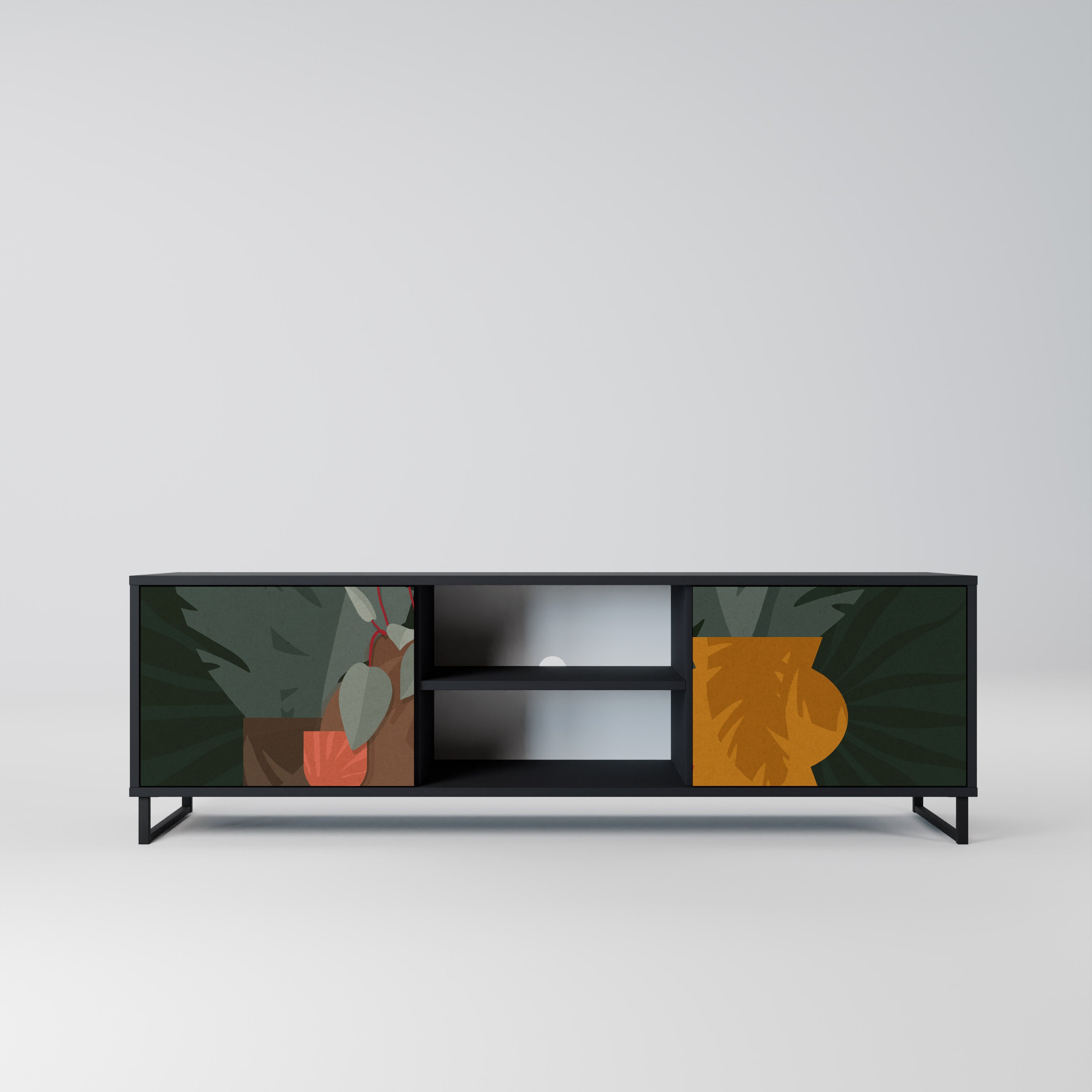 COMPOSICIÓN TROPICAL Mueble de TV de 2 puertas en acabado negro