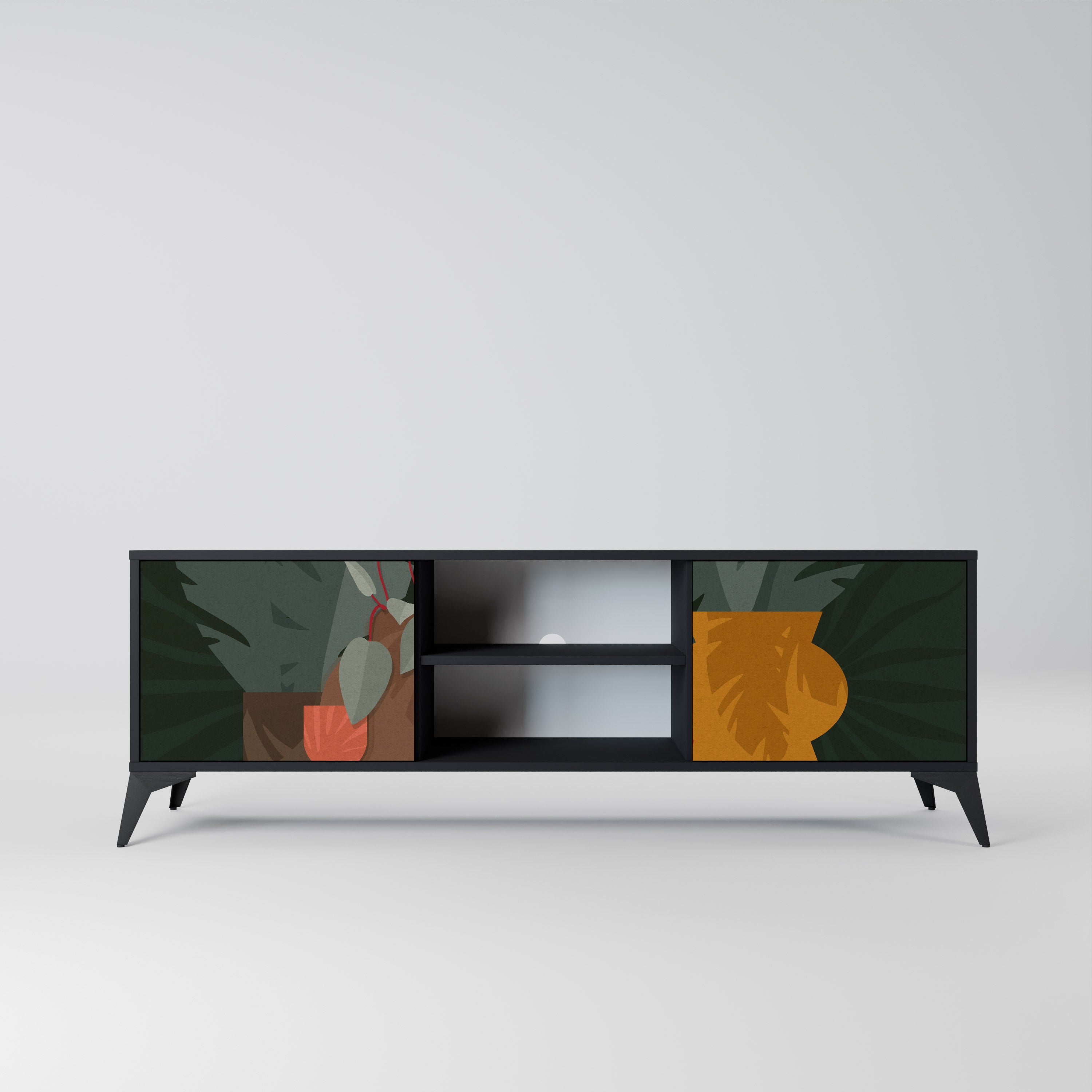 COMPOSICIÓN TROPICAL Mueble de TV de 2 puertas en acabado negro