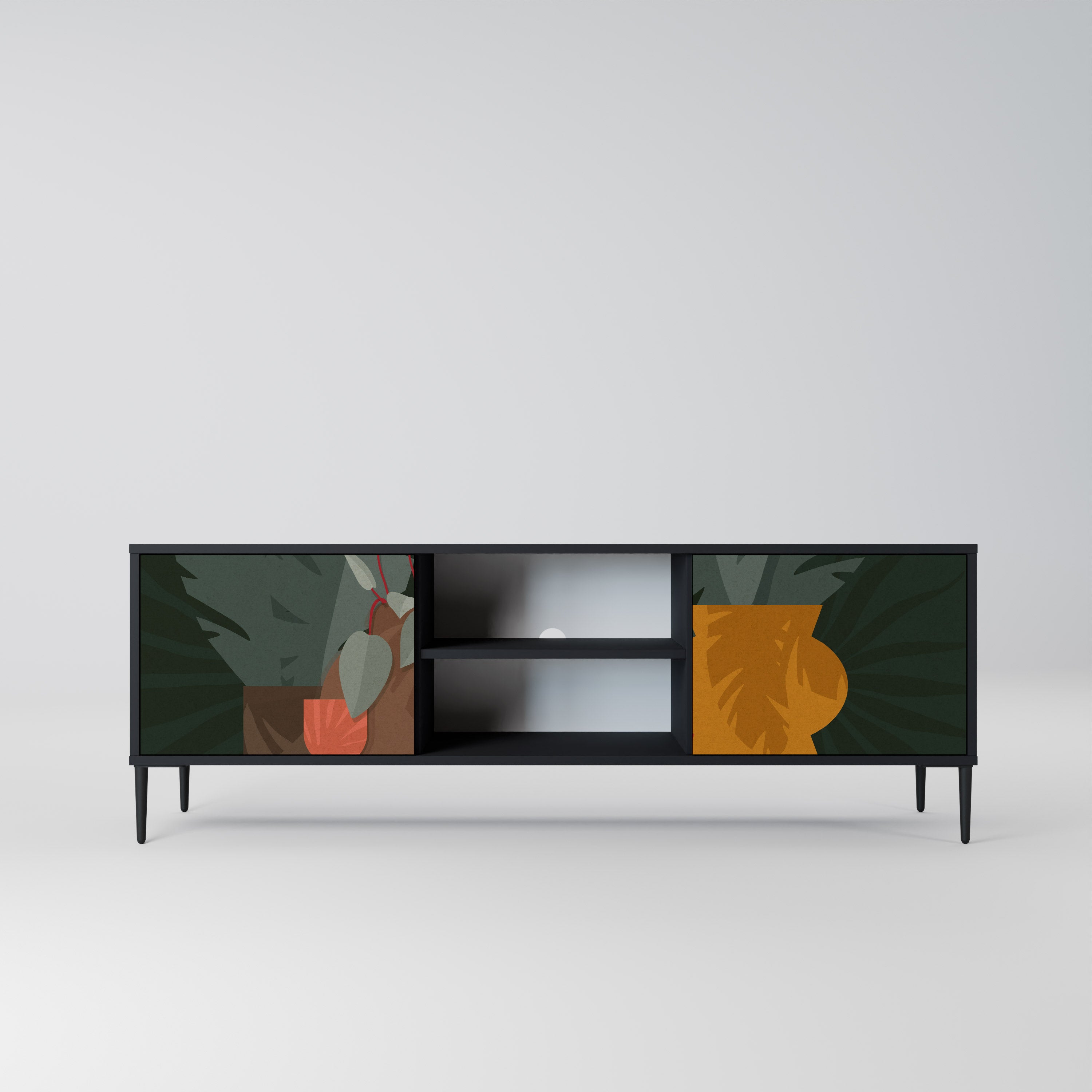 COMPOSICIÓN TROPICAL Mueble de TV de 2 puertas en acabado negro
