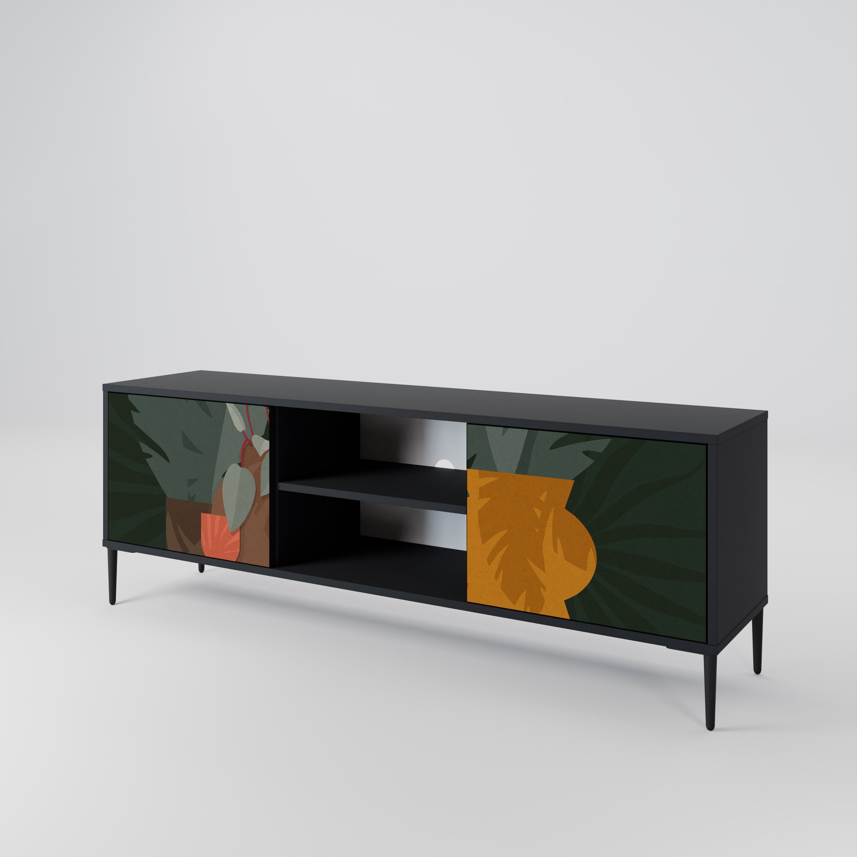 COMPOSICIÓN TROPICAL Mueble de TV de 2 puertas en acabado negro