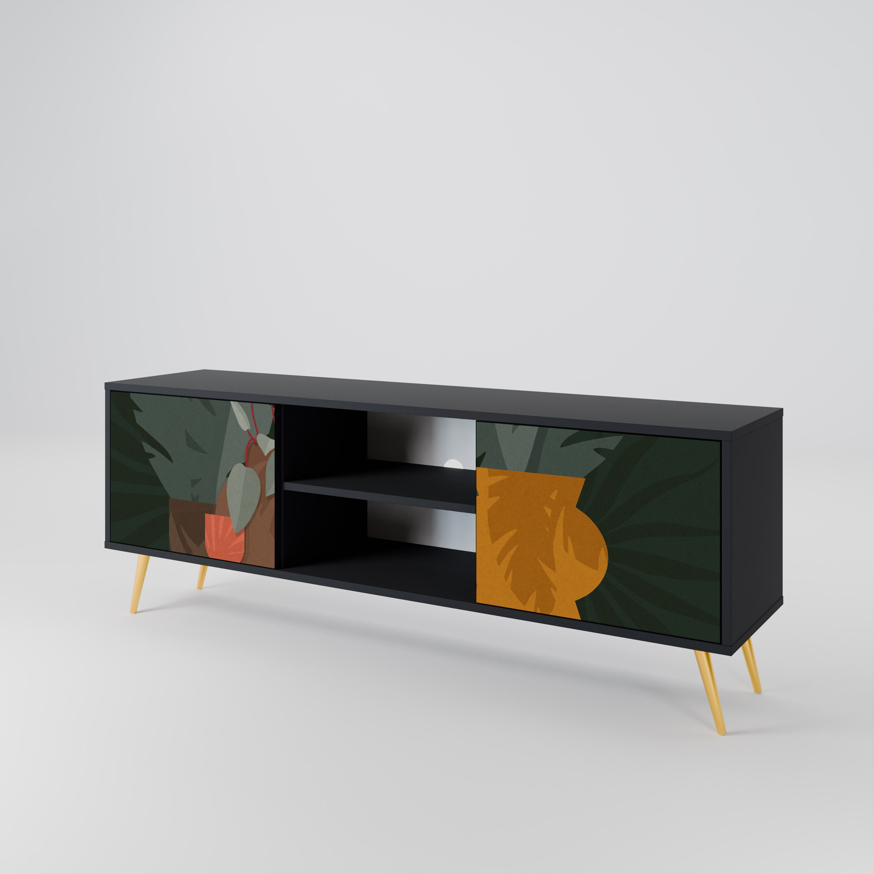 COMPOSICIÓN TROPICAL Mueble de TV de 2 puertas en acabado negro