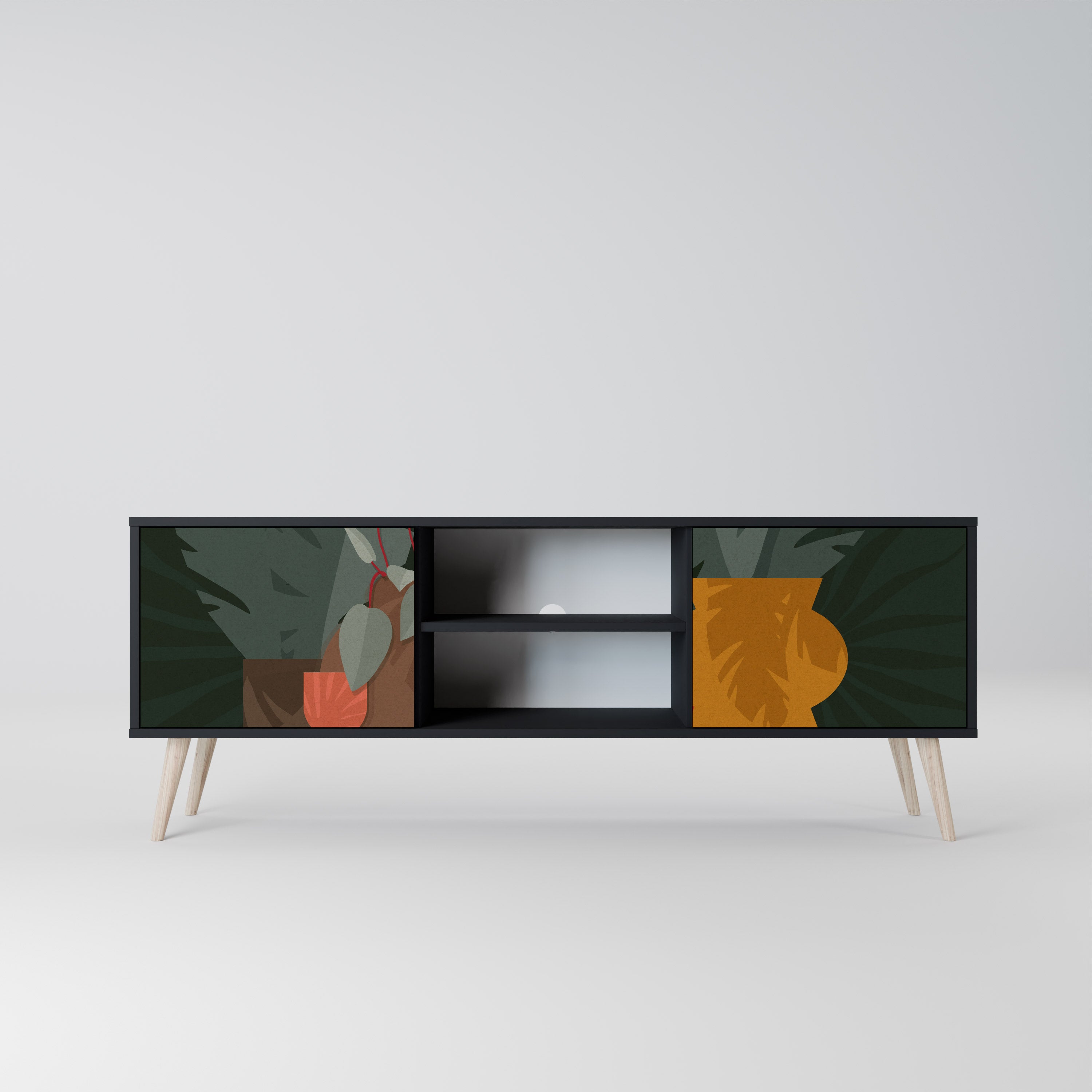 COMPOSICIÓN TROPICAL Mueble de TV de 2 puertas en acabado negro