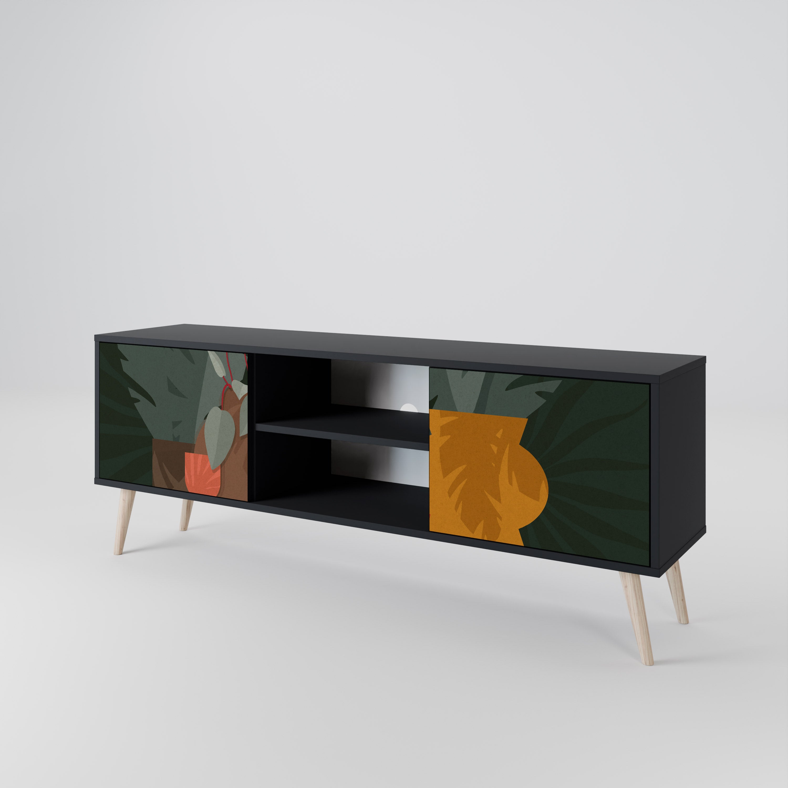 COMPOSICIÓN TROPICAL Mueble de TV de 2 puertas en acabado negro
