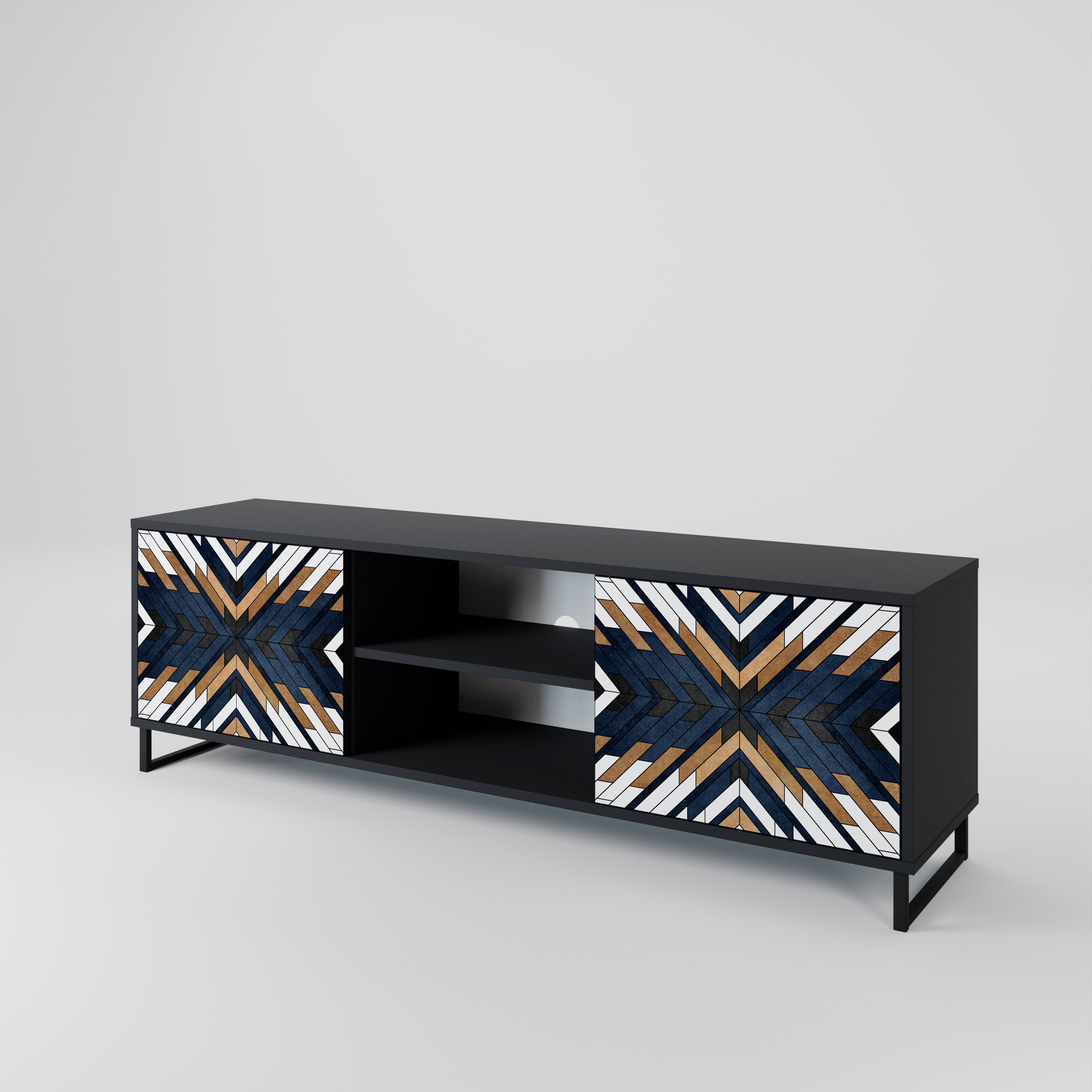 ARTFUL GEOMETRY 2-Door TV Stand in Black Finish