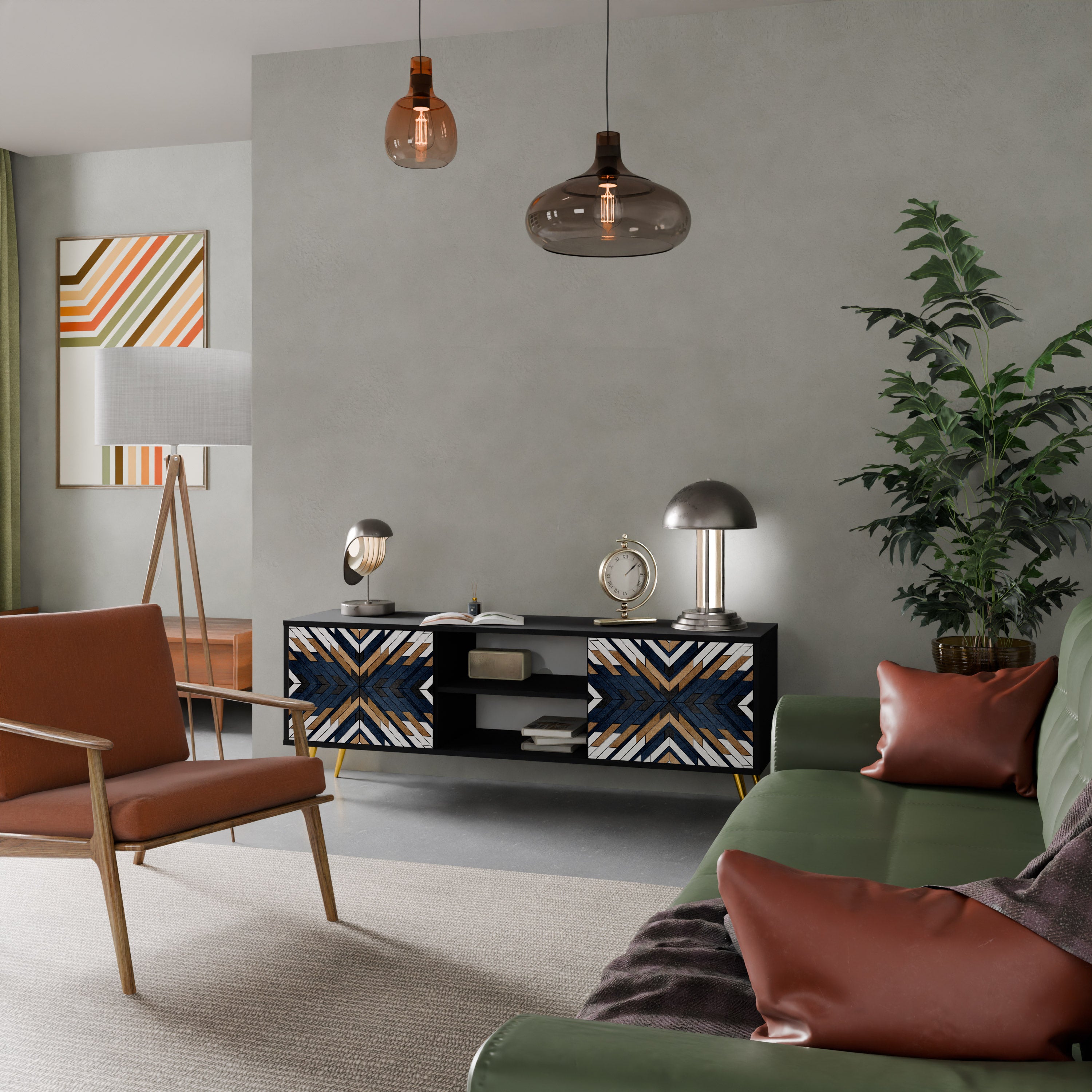 ARTFUL GEOMETRY 2-Door TV Stand in Black Finish