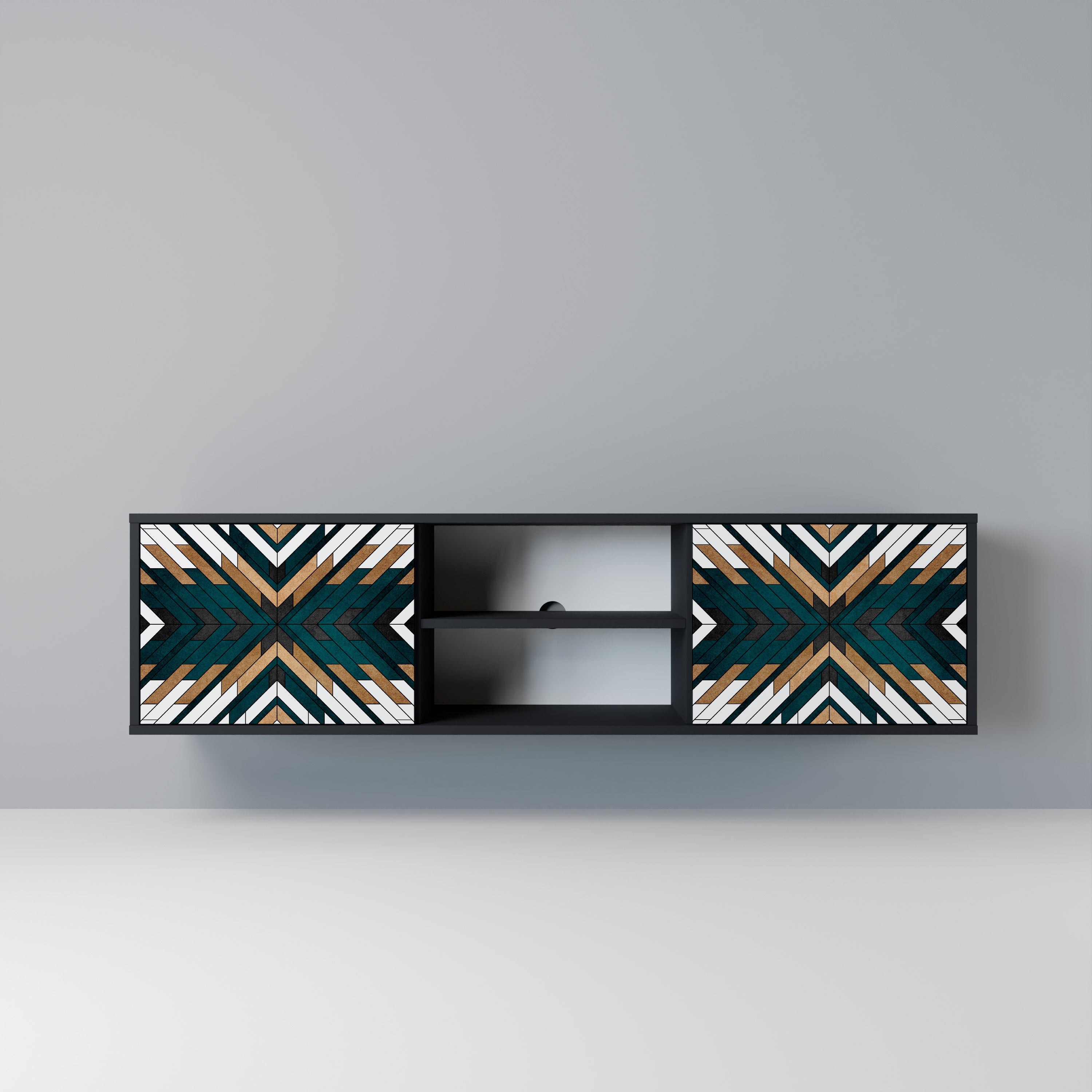 ARTISTIC GEOMETRY 2-Door TV Stand in Black Finish