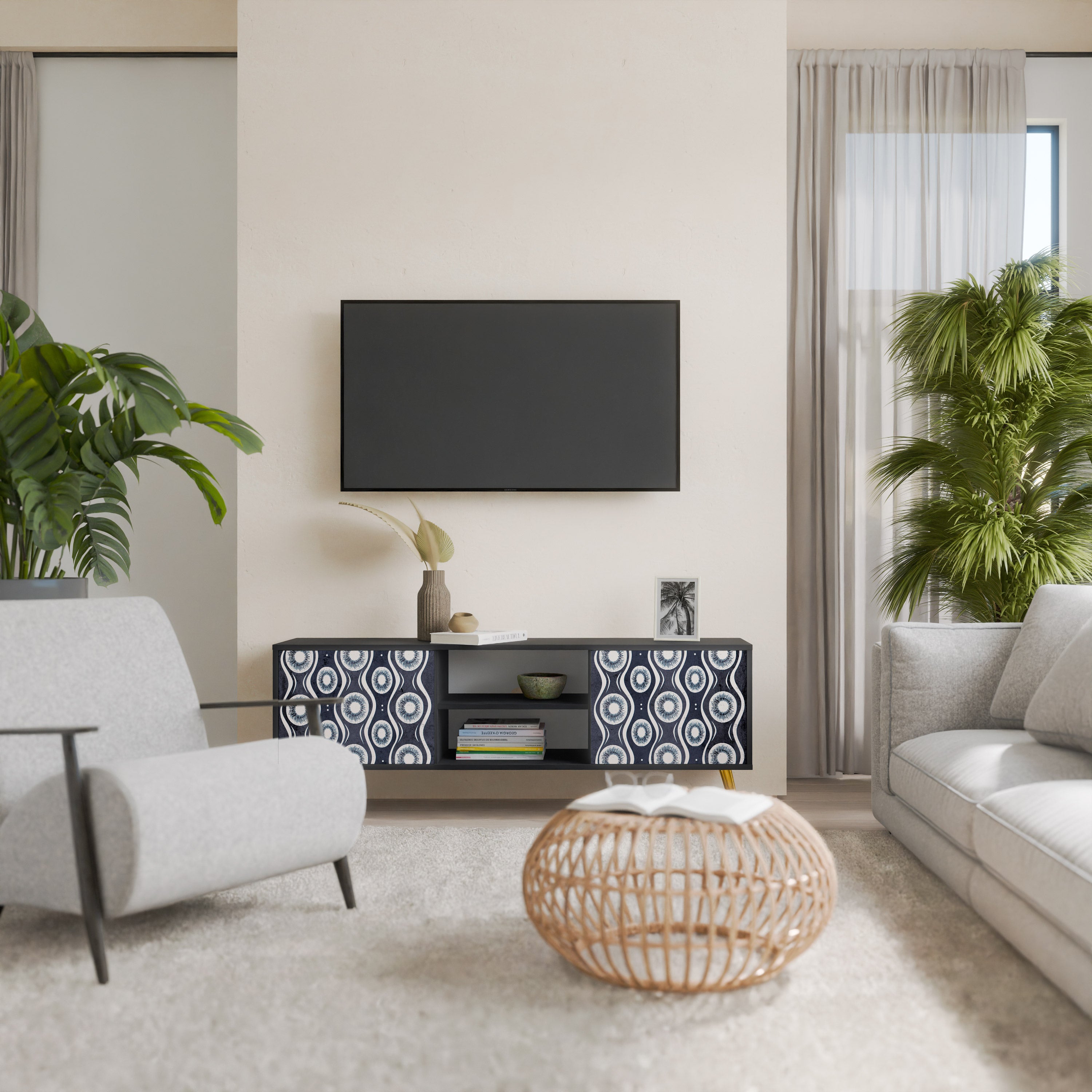 Mueble de TV de 2 puertas GRAPHITE EYES en acabado negro
