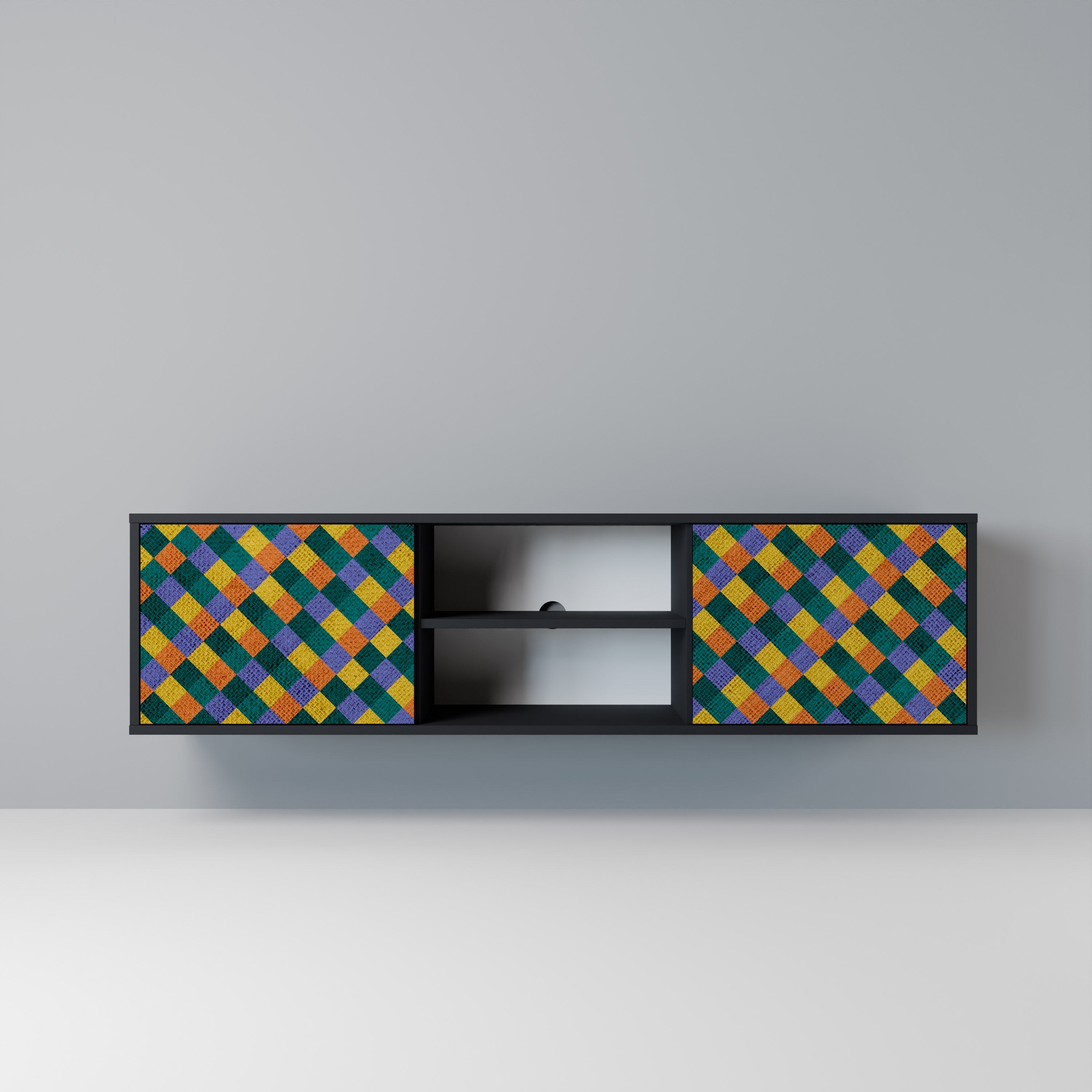 Mueble de TV de 2 puertas con acabado negro PAINTED SQUARES MIX