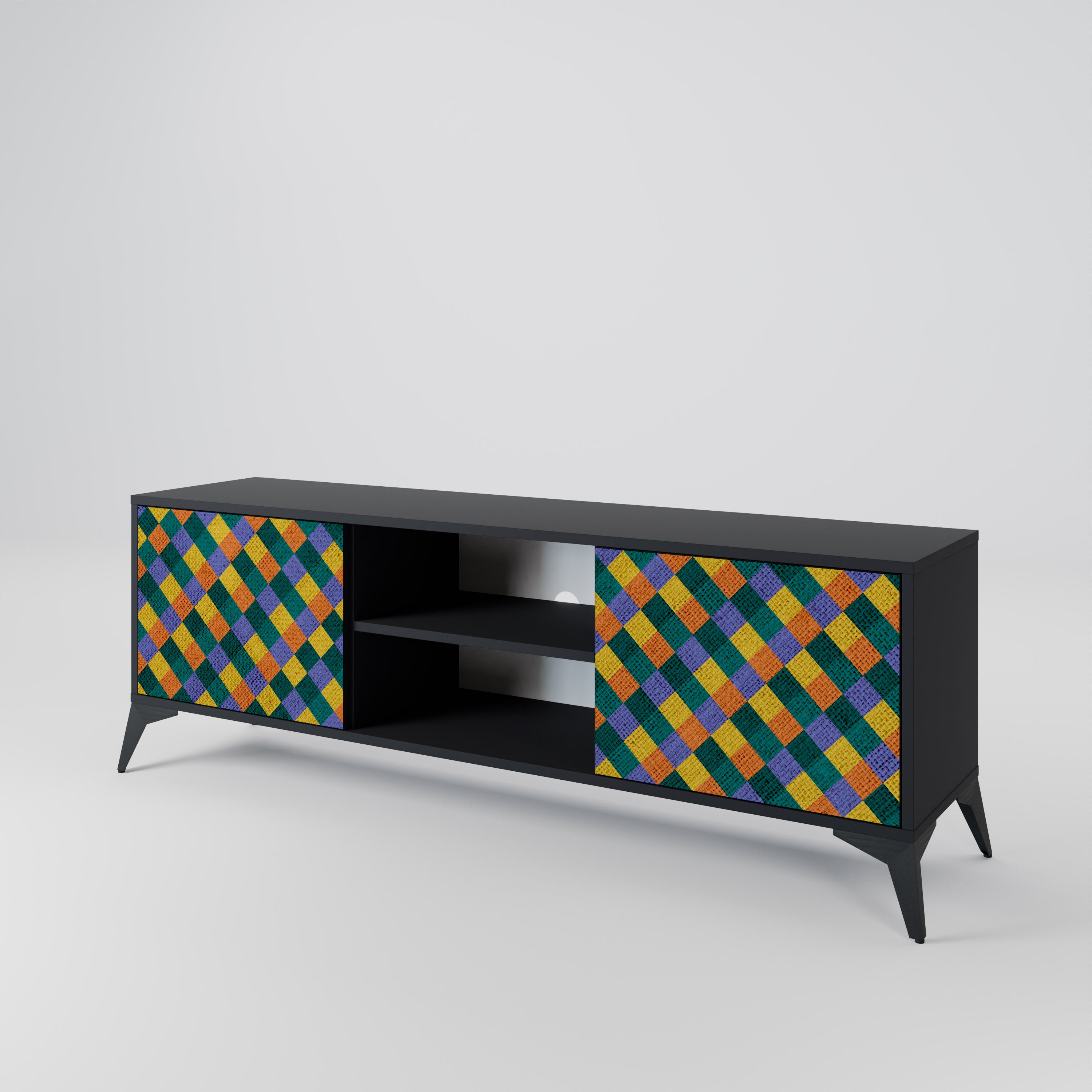 Mueble de TV de 2 puertas con acabado negro PAINTED SQUARES MIX
