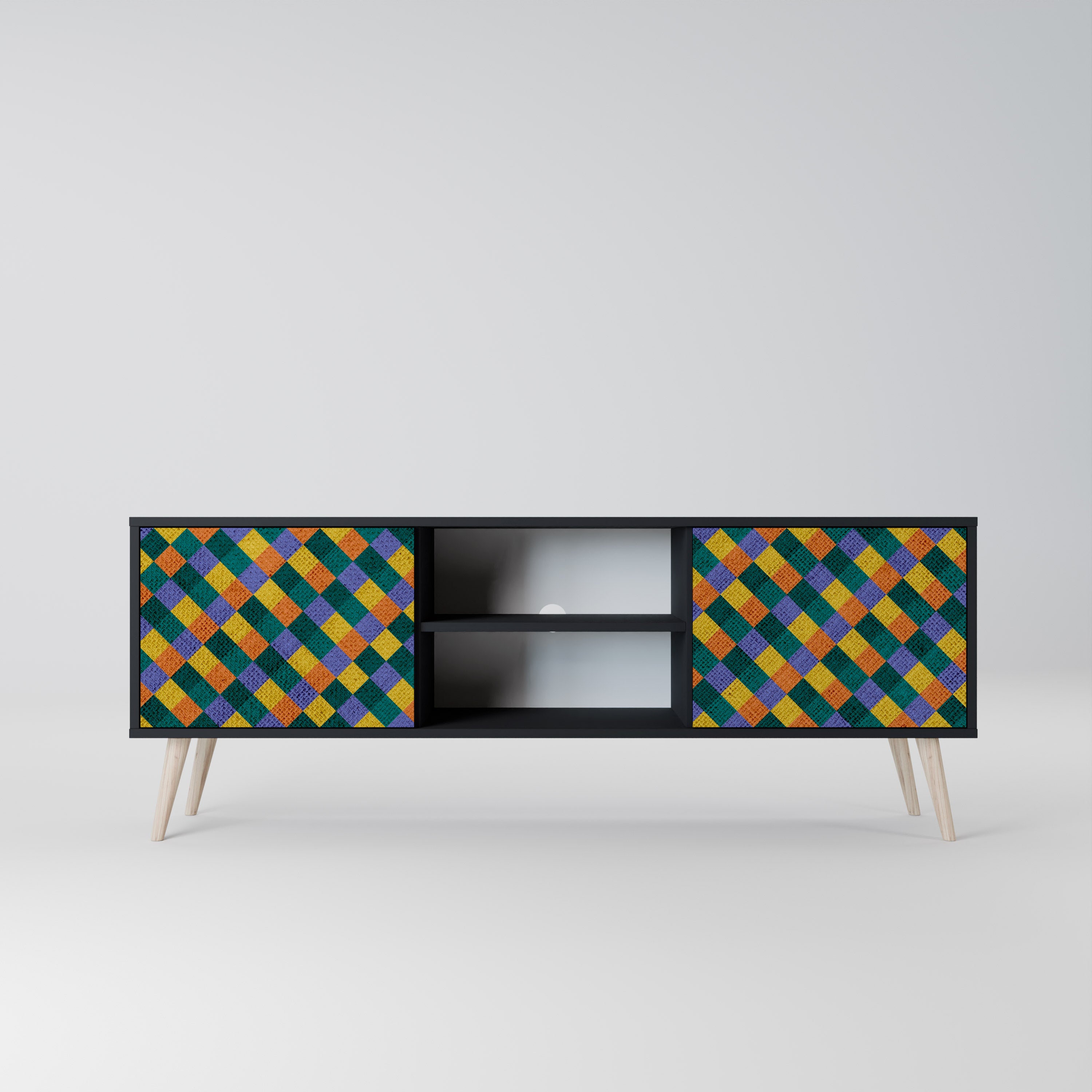 Mueble de TV de 2 puertas con acabado negro PAINTED SQUARES MIX