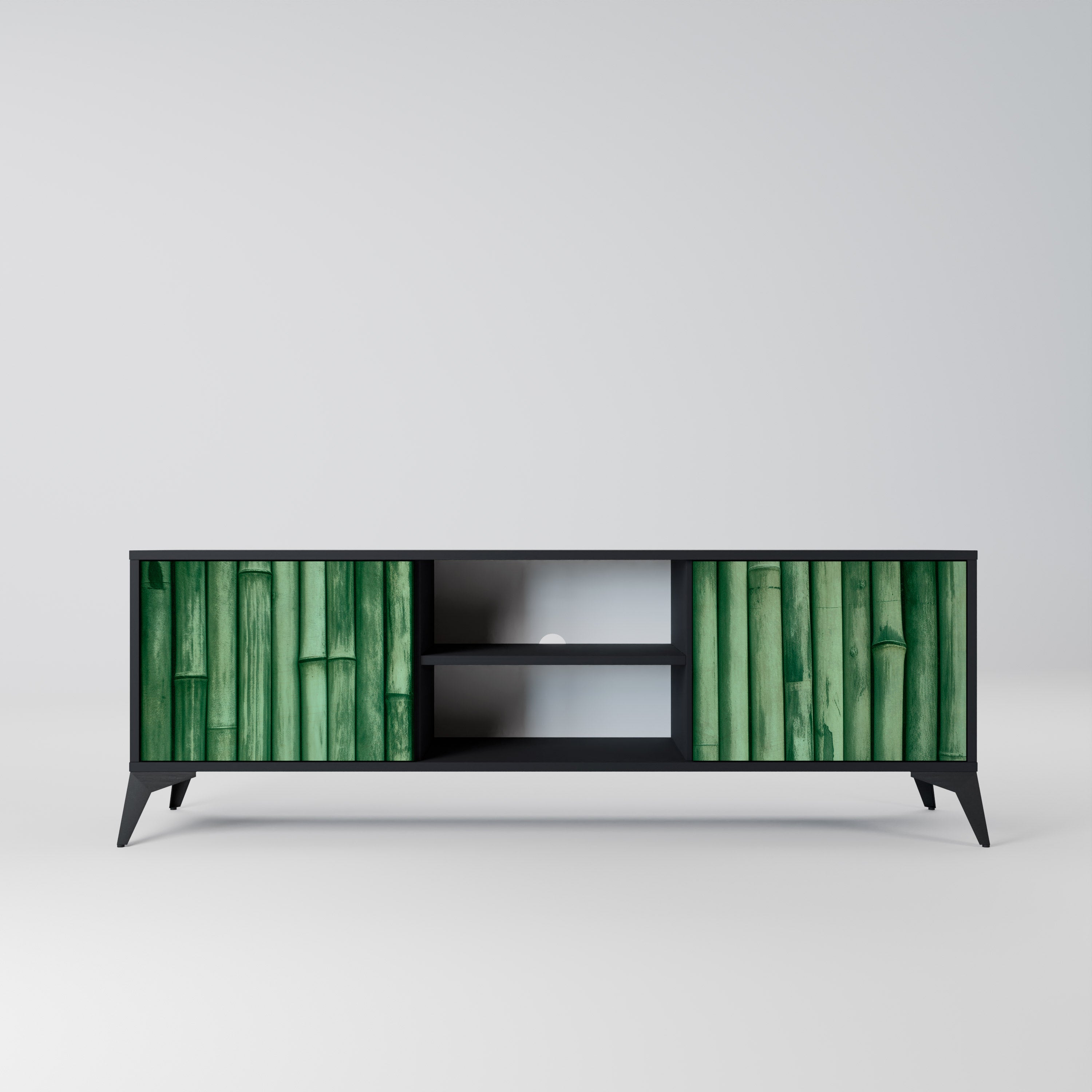 Mueble de TV de 2 puertas NATURAL GREEN con acabado negro