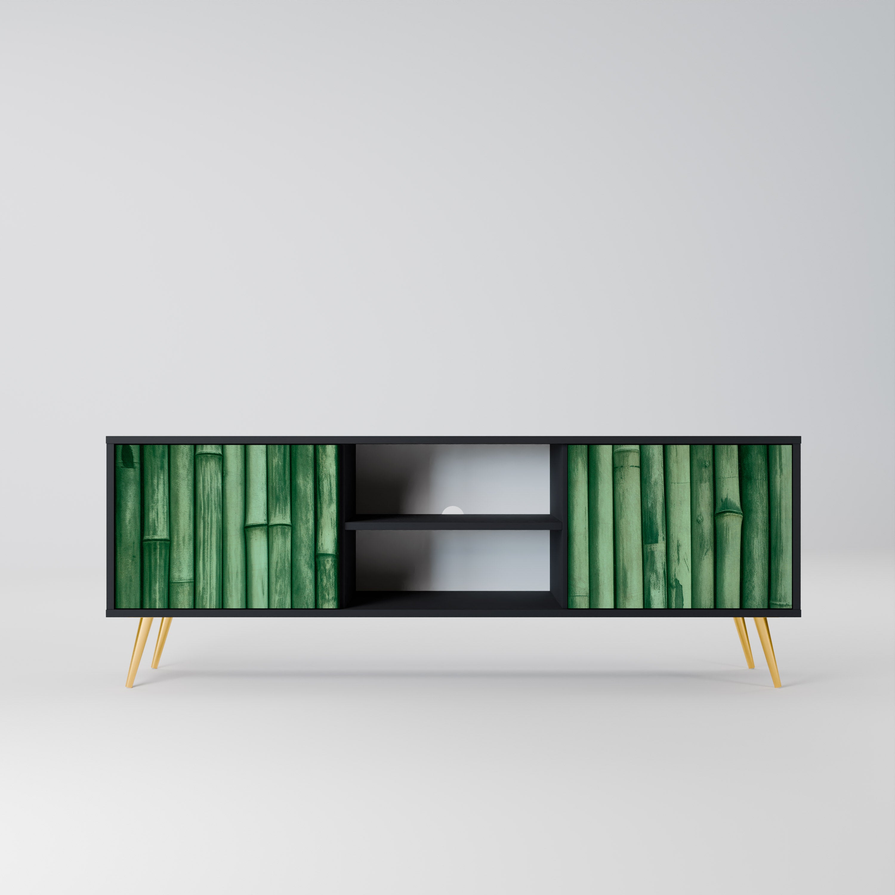 Mueble de TV de 2 puertas NATURAL GREEN con acabado negro