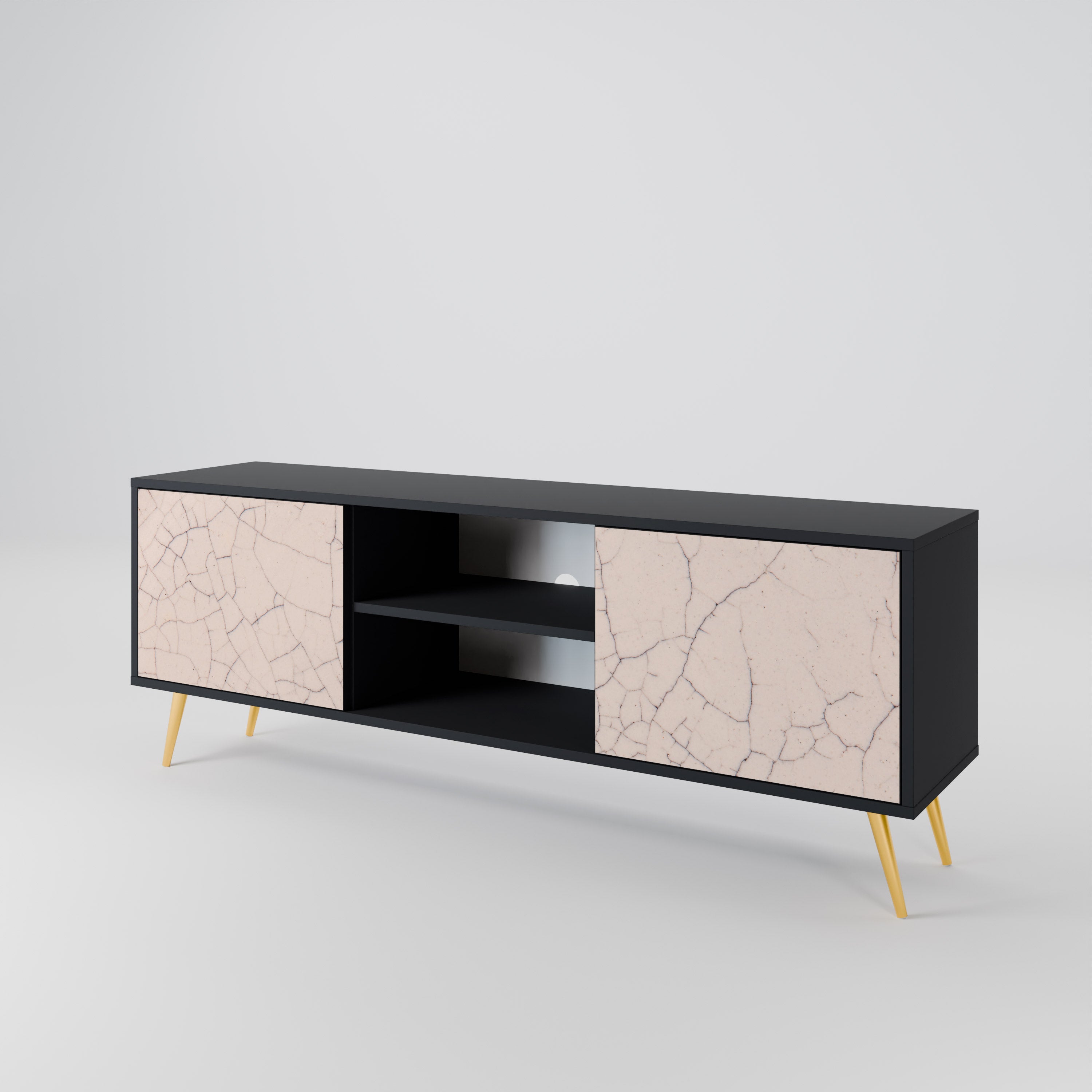 Mueble de TV de 2 puertas con textura cerámica en acabado negro