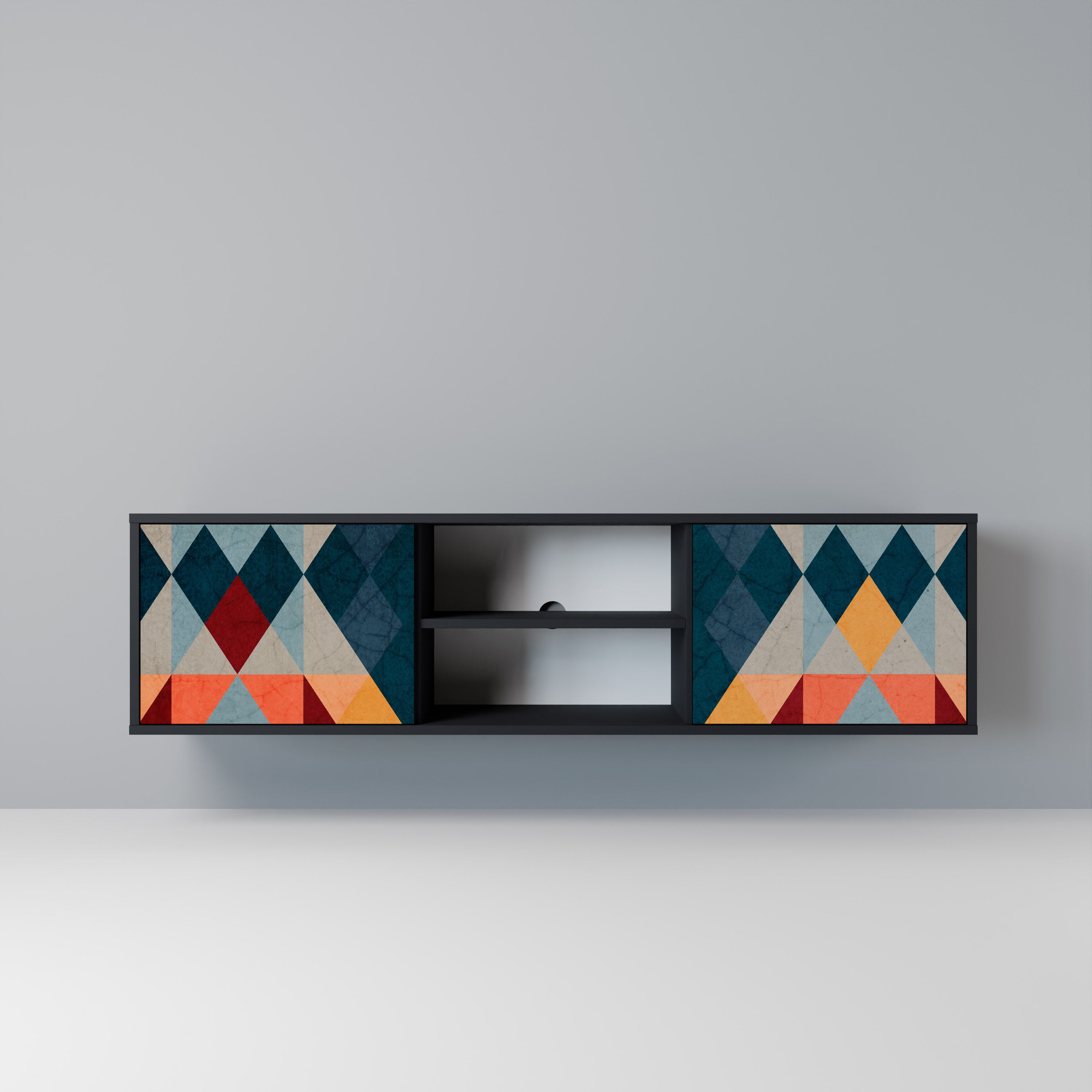 Mueble de TV de 2 puertas CRACKED ILLUSION con acabado negro