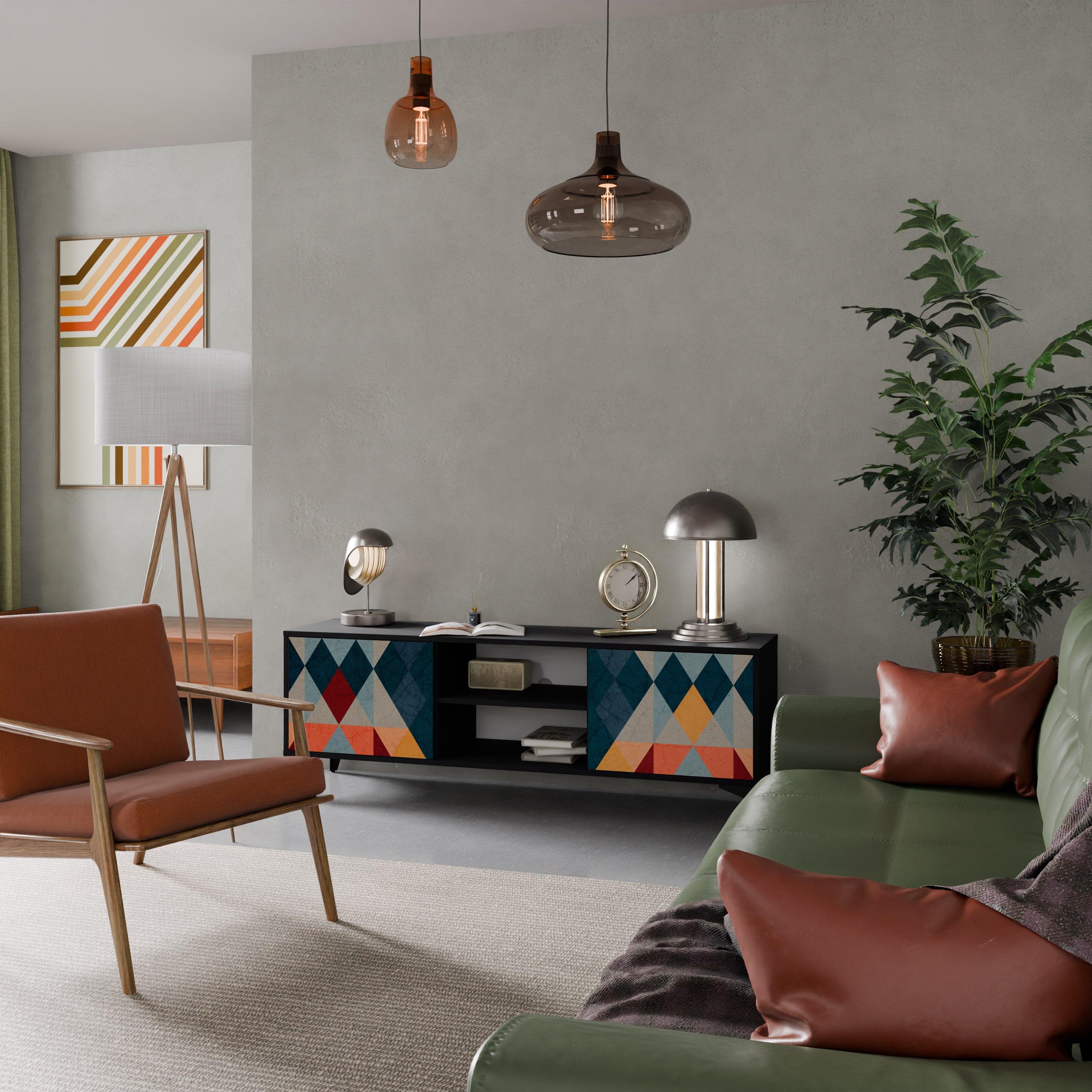 Mueble de TV de 2 puertas CRACKED ILLUSION con acabado negro