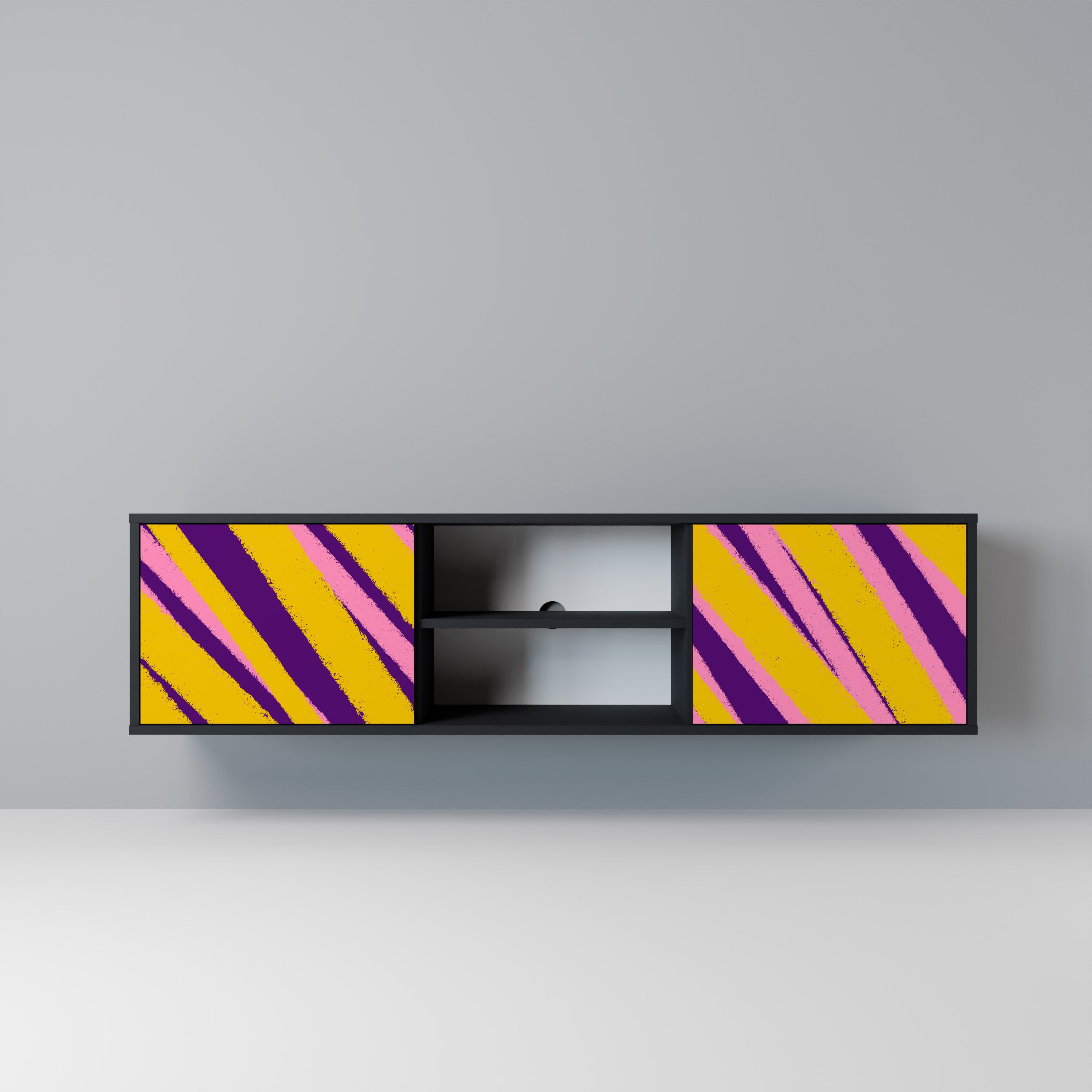 Mueble de TV de 2 puertas con acabado negro LOS SUEÑOS SE HACEN REALIDAD