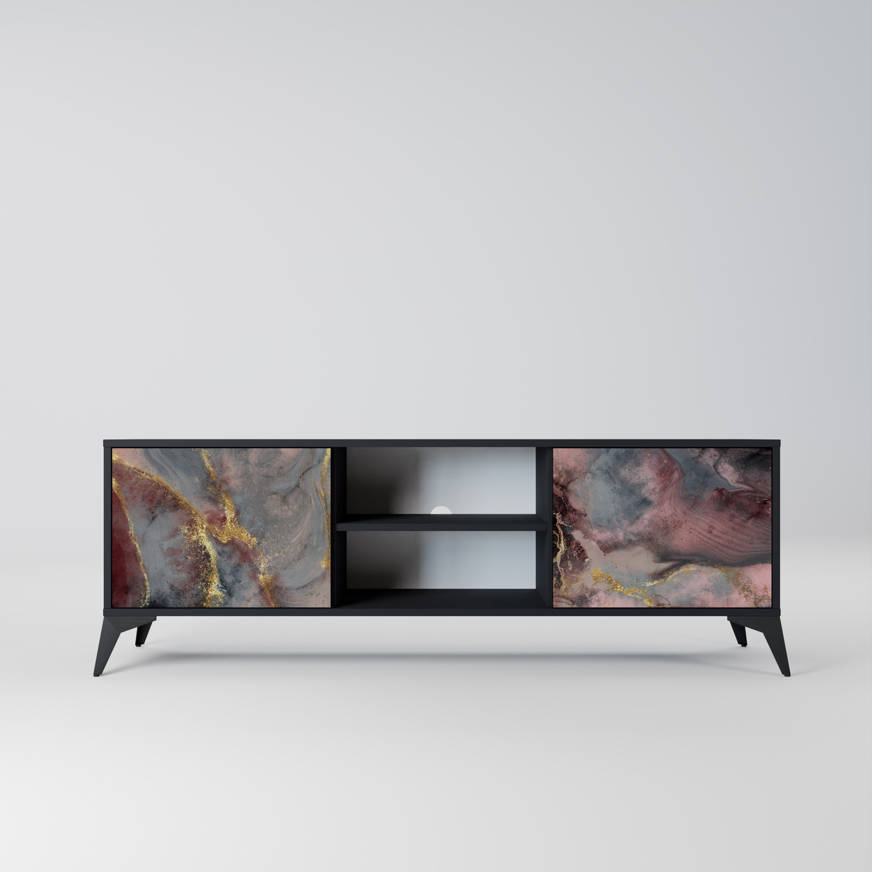 Mueble de TV de 2 puertas GOLDEN TIDES con acabado negro