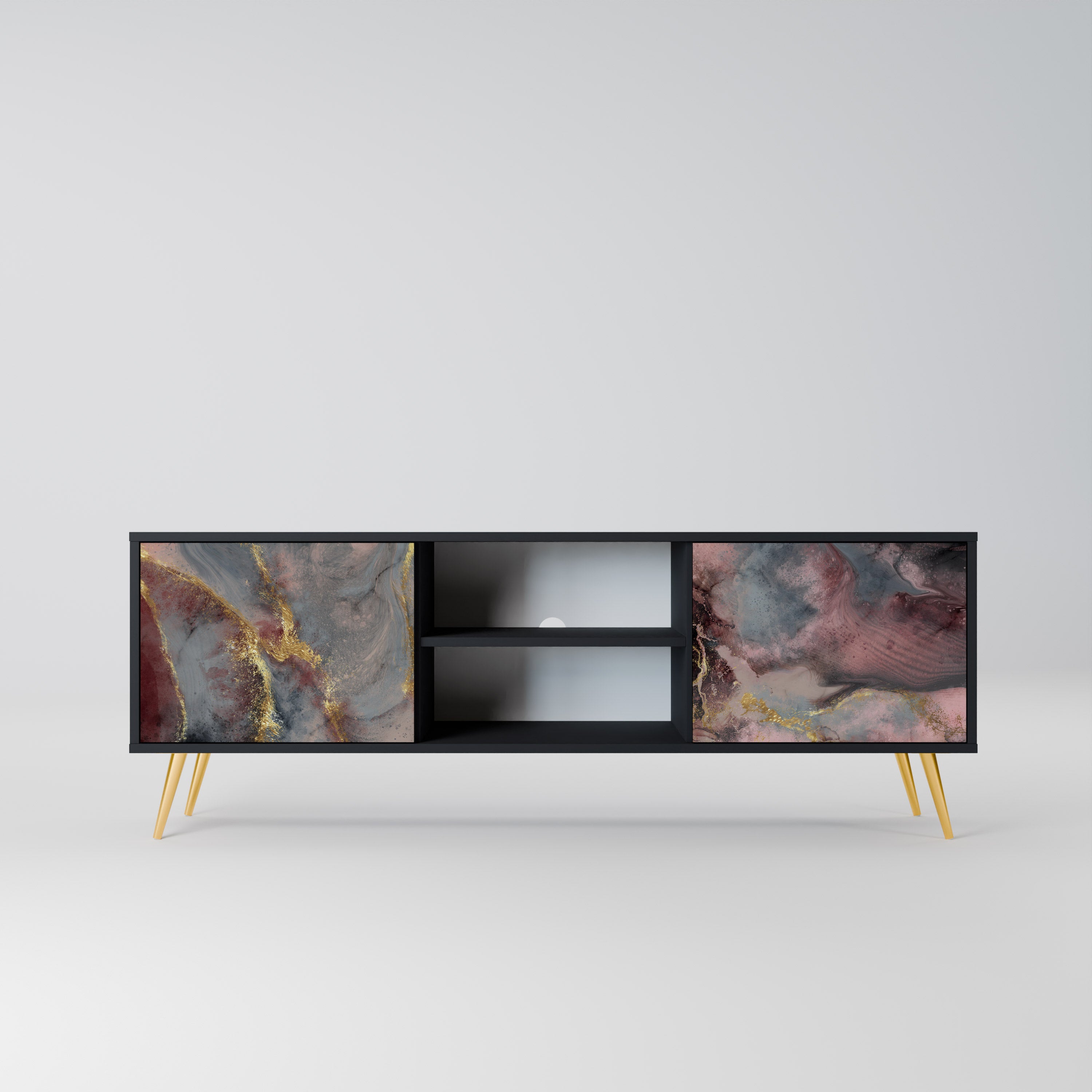 Mueble de TV de 2 puertas GOLDEN TIDES con acabado negro