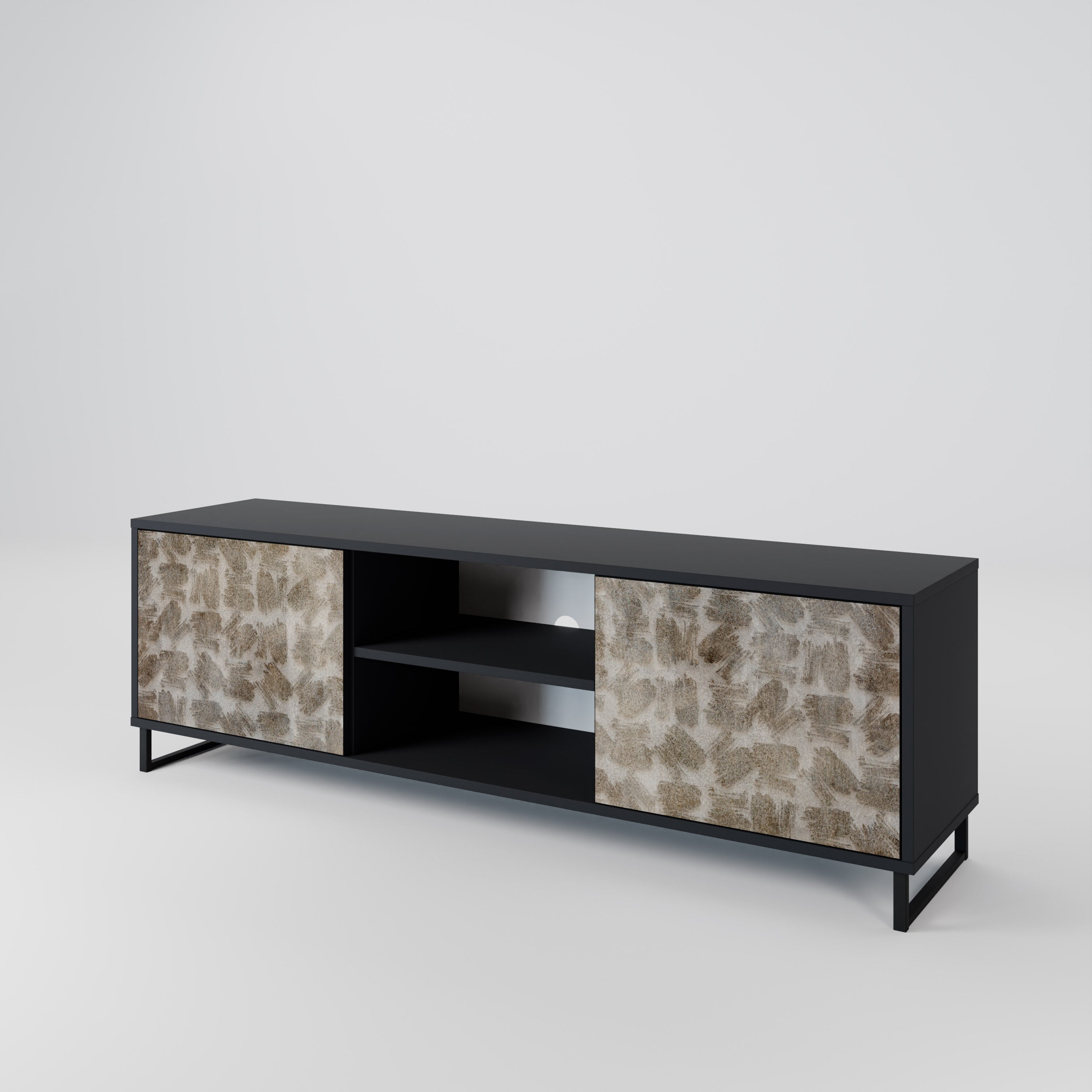 Mueble para TV de 2 puertas SLIGHTLY BLURRED con acabado negro