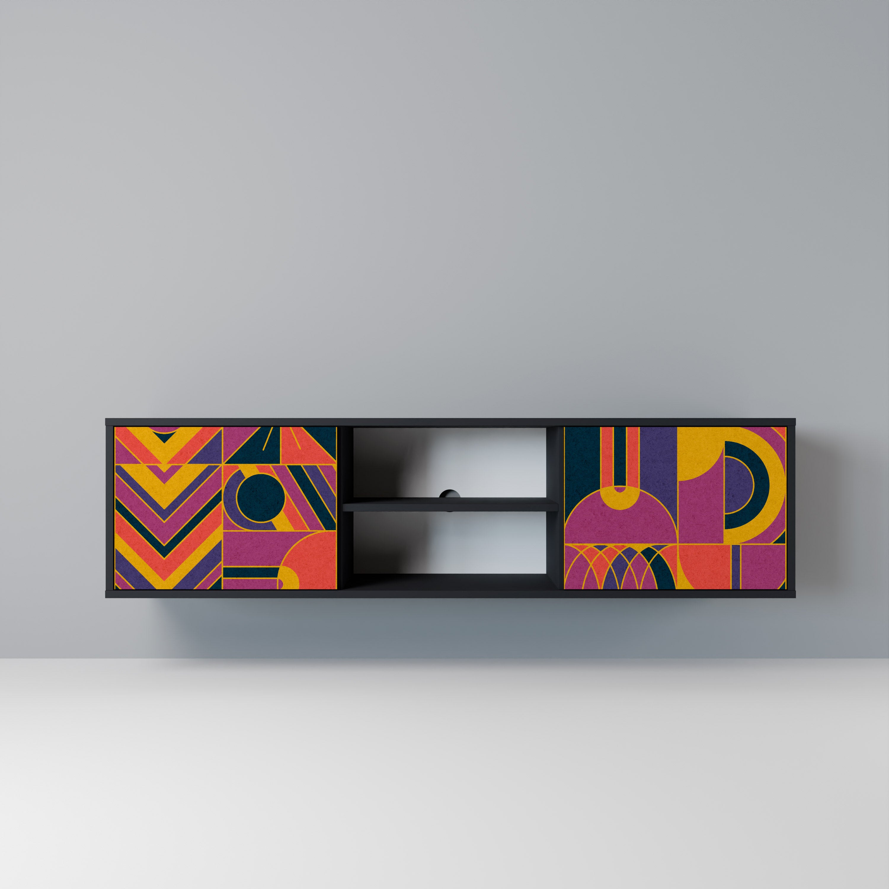 Mueble de TV de 2 puertas ELECTRIC PATTERNS en acabado negro