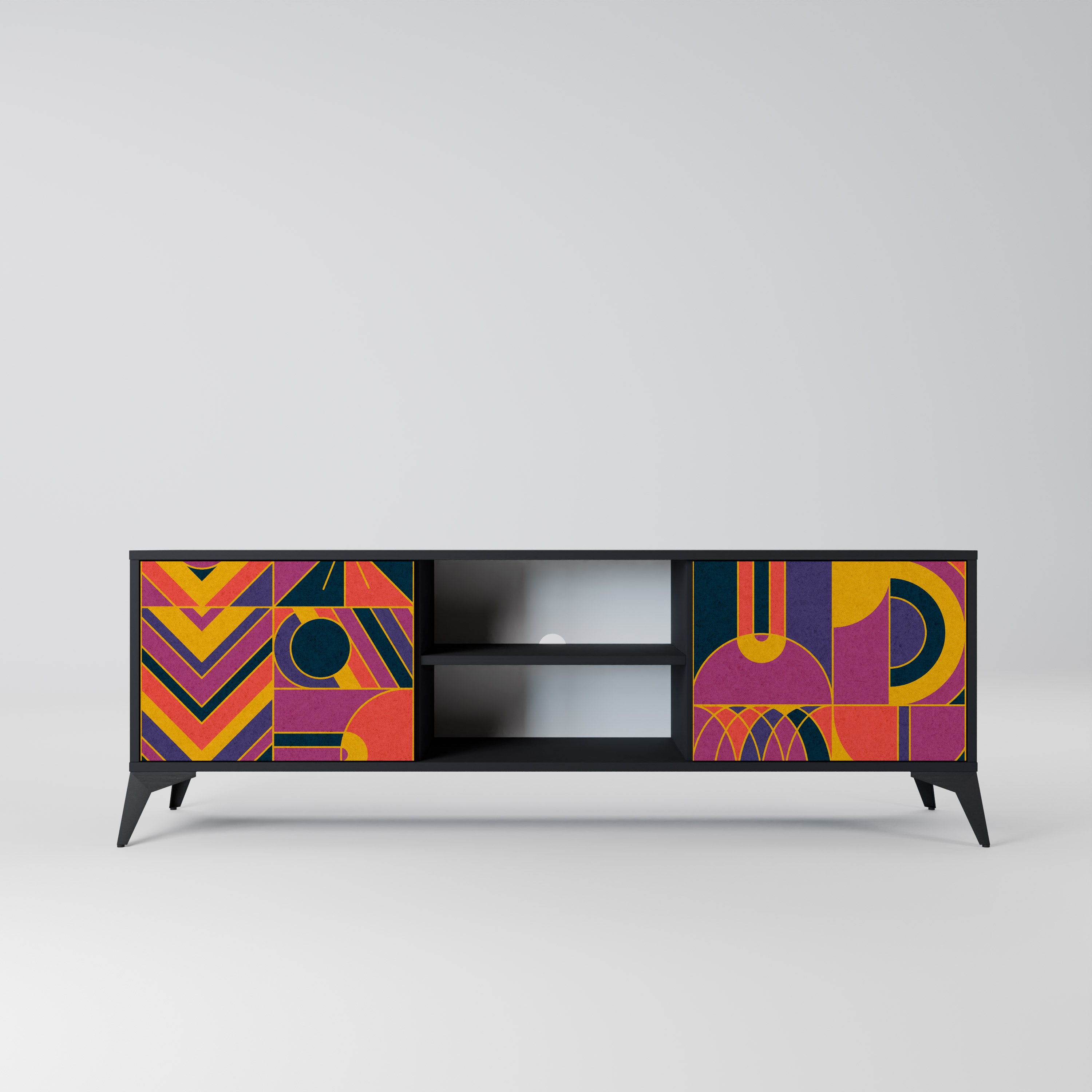 Mueble de TV de 2 puertas ELECTRIC PATTERNS en acabado negro