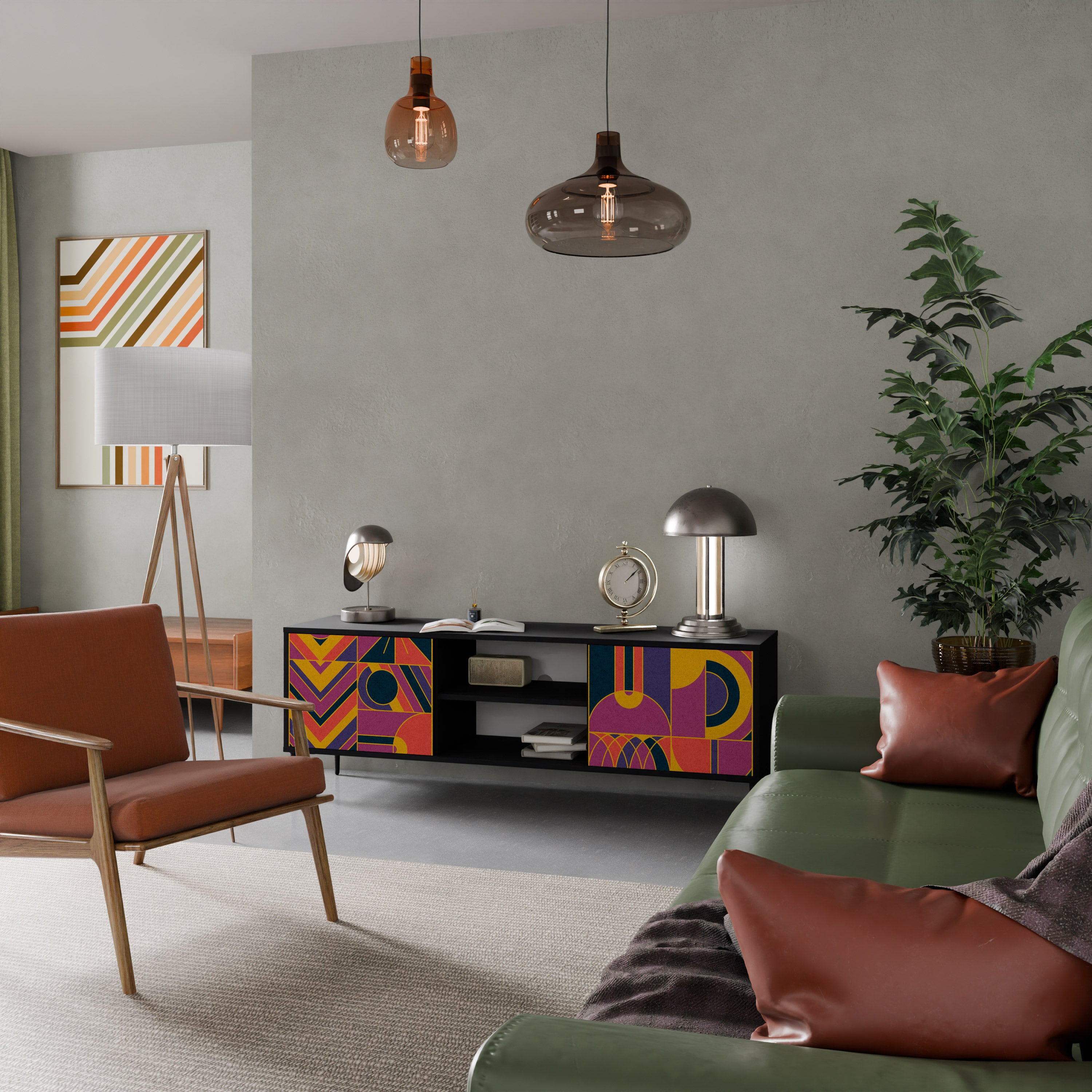 Mueble de TV de 2 puertas ELECTRIC PATTERNS en acabado negro