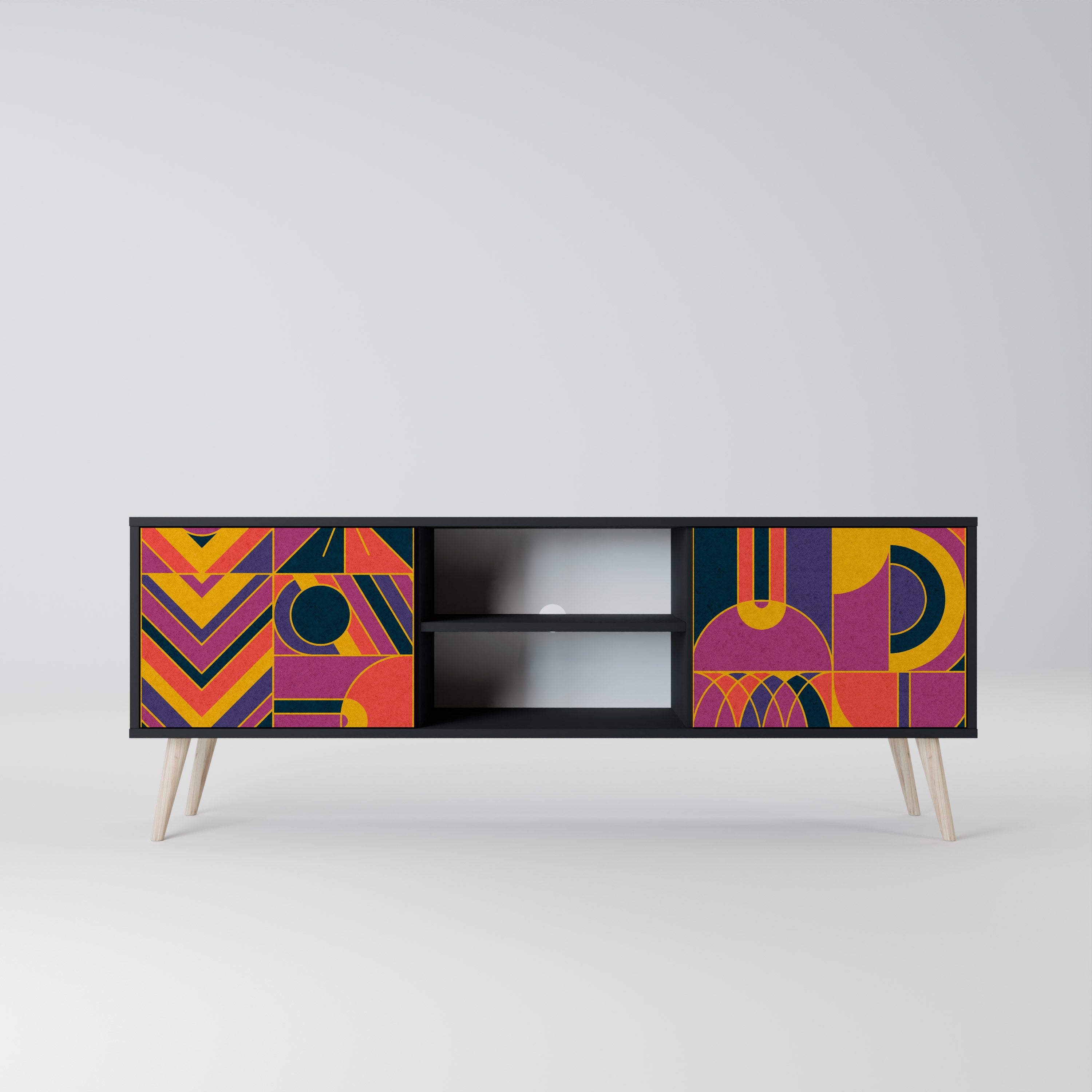 Mueble de TV de 2 puertas ELECTRIC PATTERNS en acabado negro