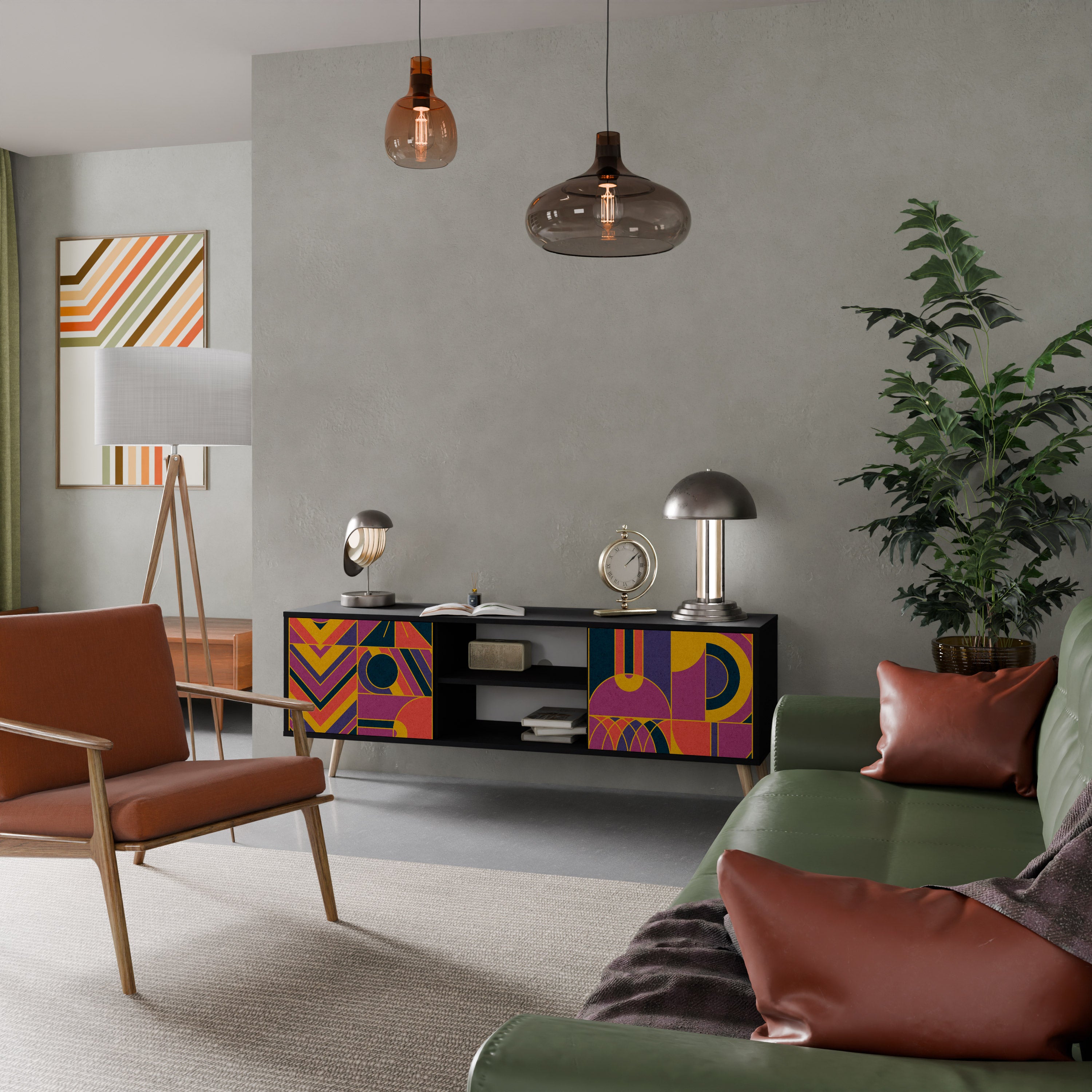 Mueble de TV de 2 puertas ELECTRIC PATTERNS en acabado negro